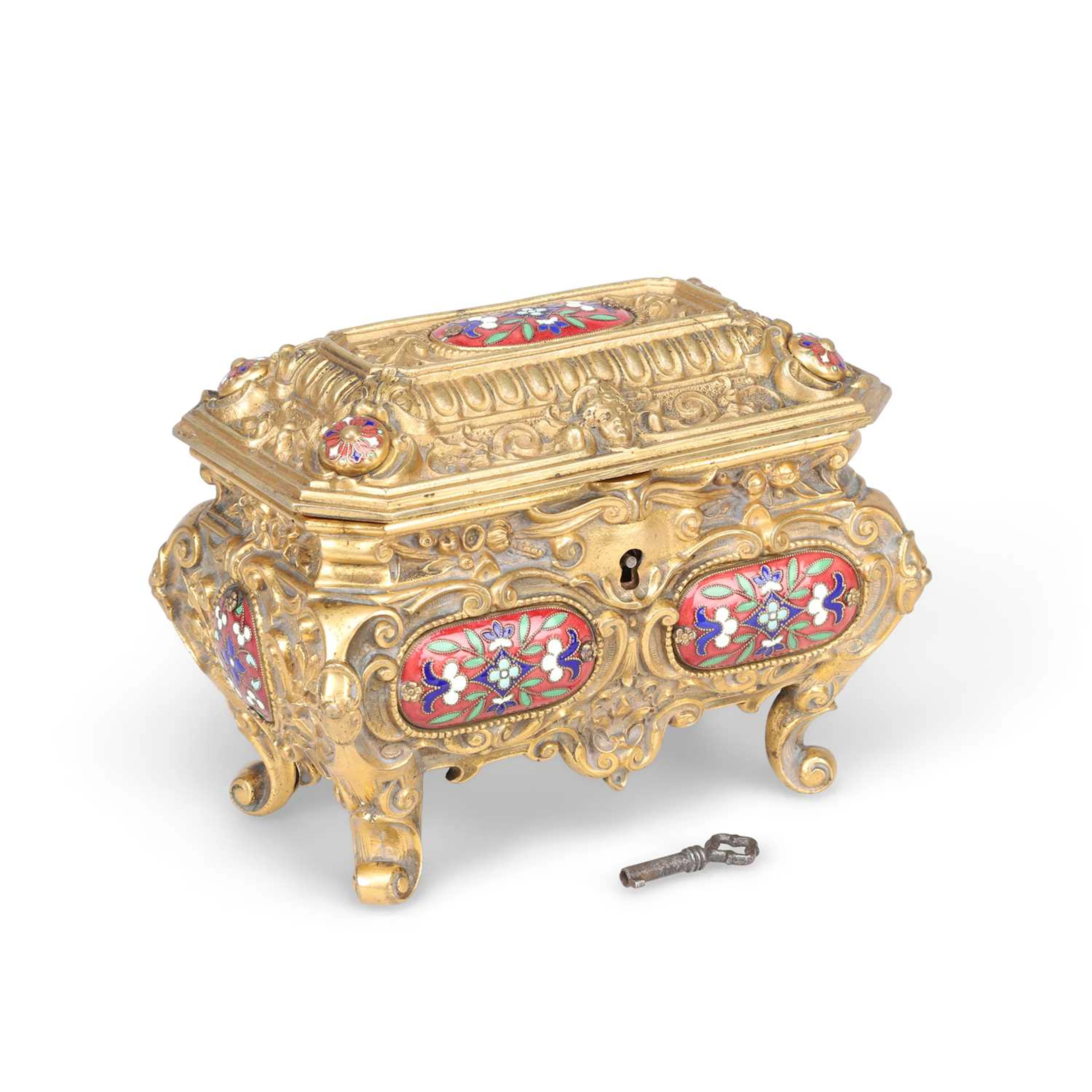 A FRENCH GILT BRONZE AND CLOISONNÉ ENAMEL JEWELLERY CASKET