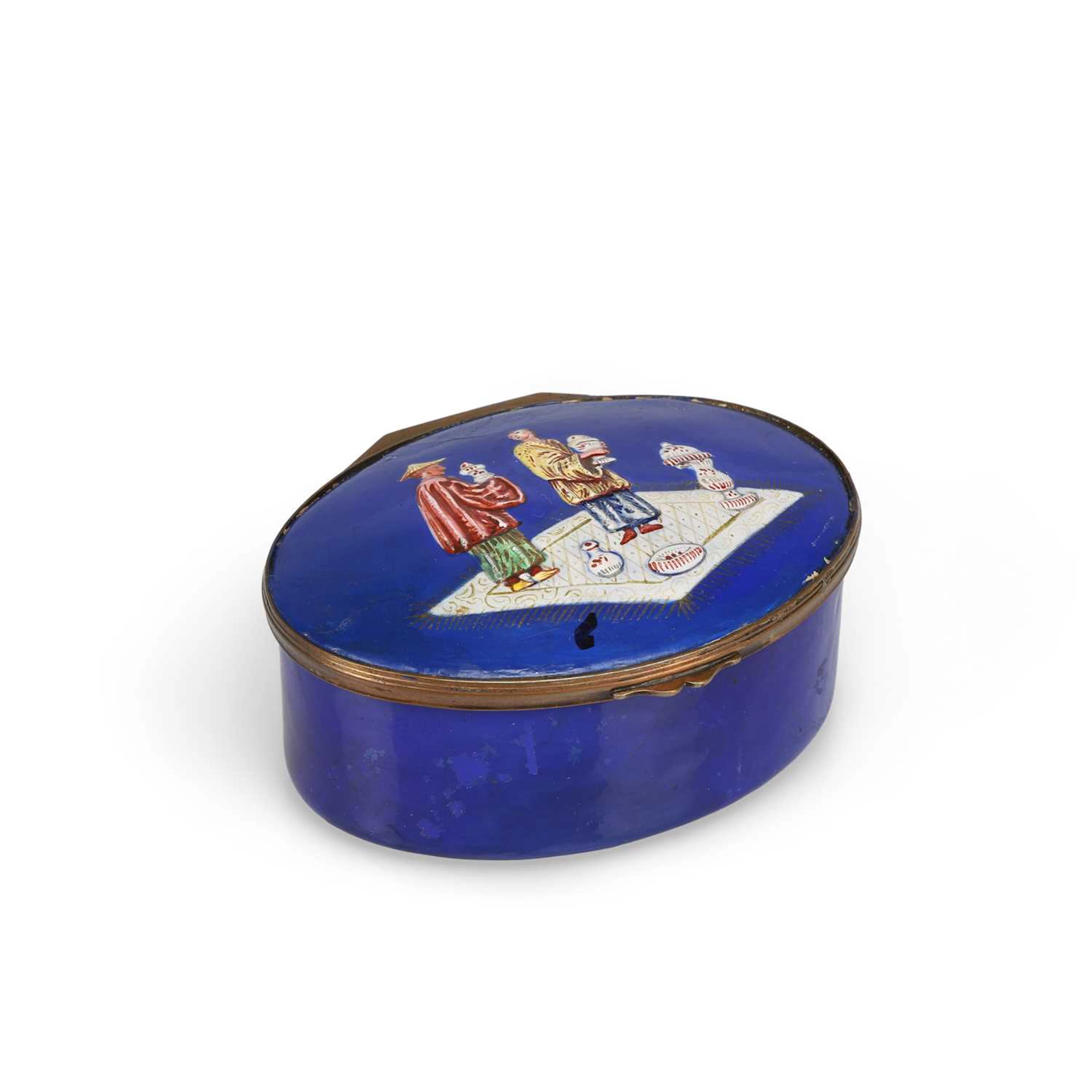 A GERMAN RELIEF ENAMEL CHINOISERIE SNUFF BOX