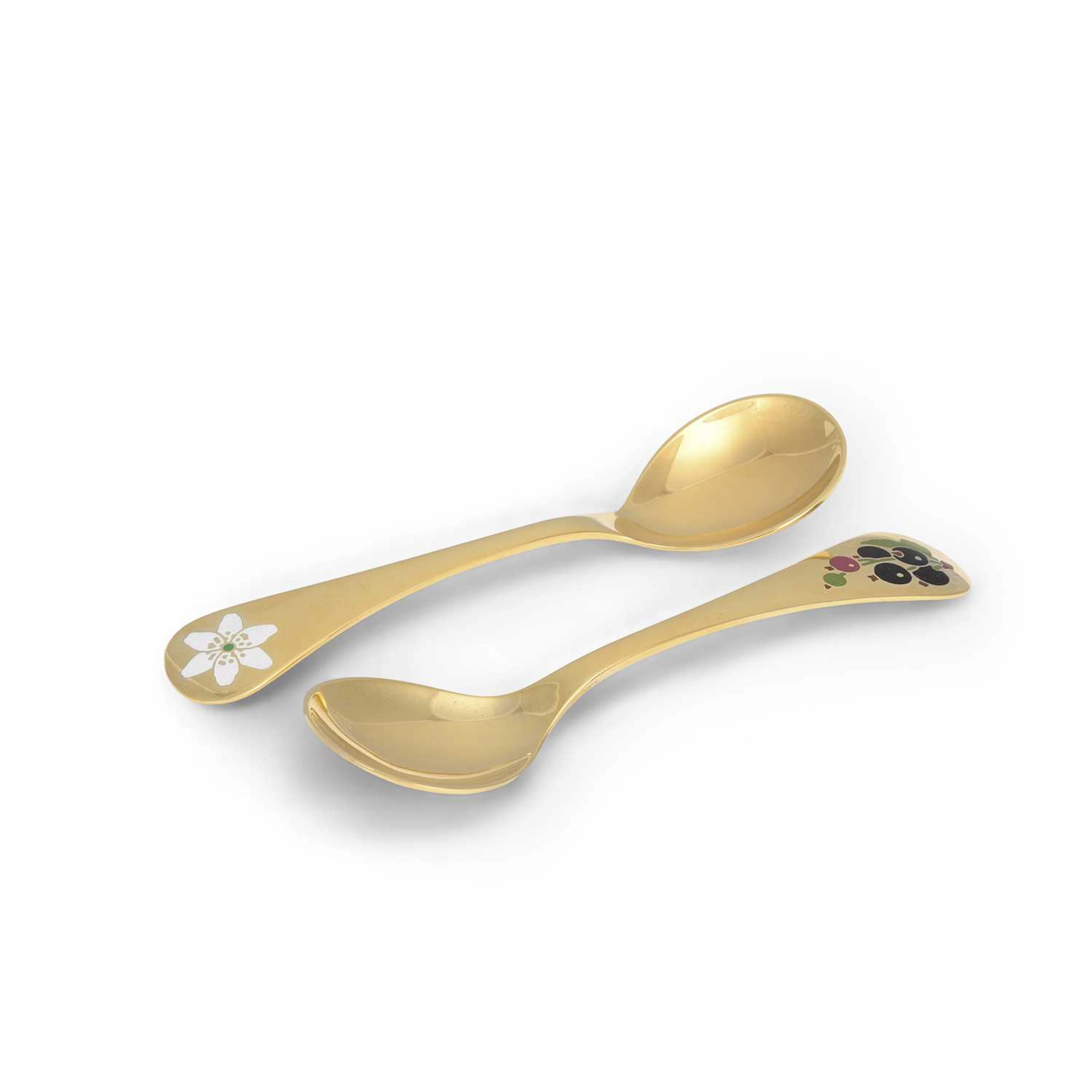 TWO DANISH SILVER-GILT AND ENAMEL SPOONS