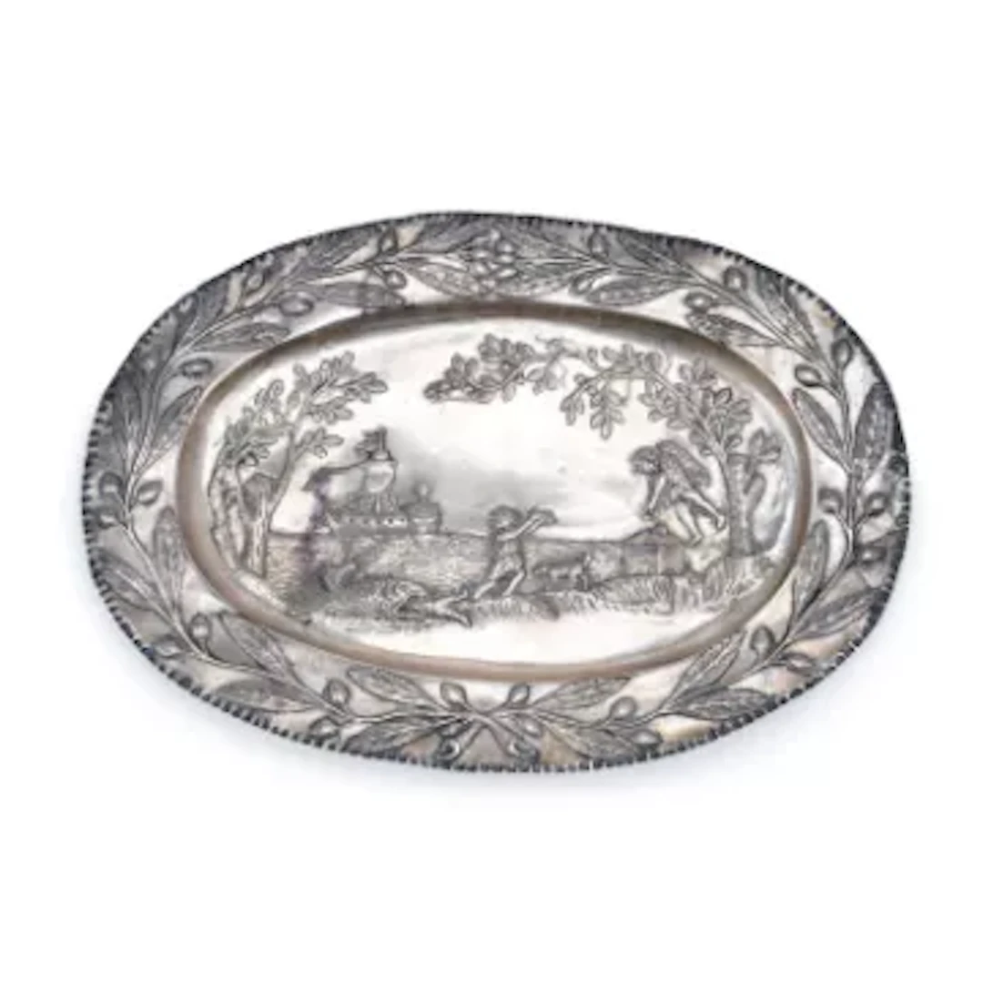 JUDAICA: A GERMAN SILVER 'PIDYON HA-BEN ' SERVING PLATE OR TRAY