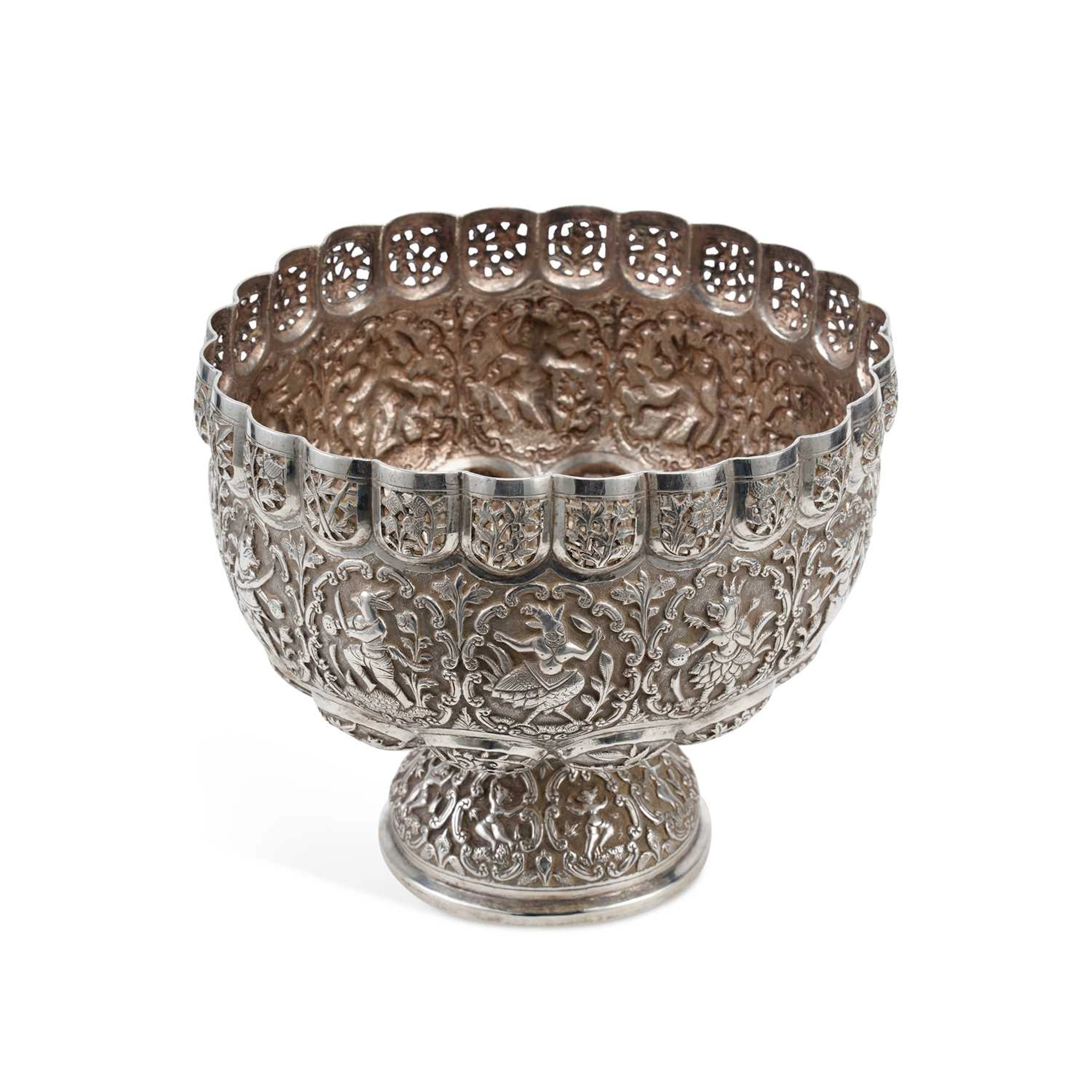 A SOUTH ASIAN SILVER PEDESTAL BOWL