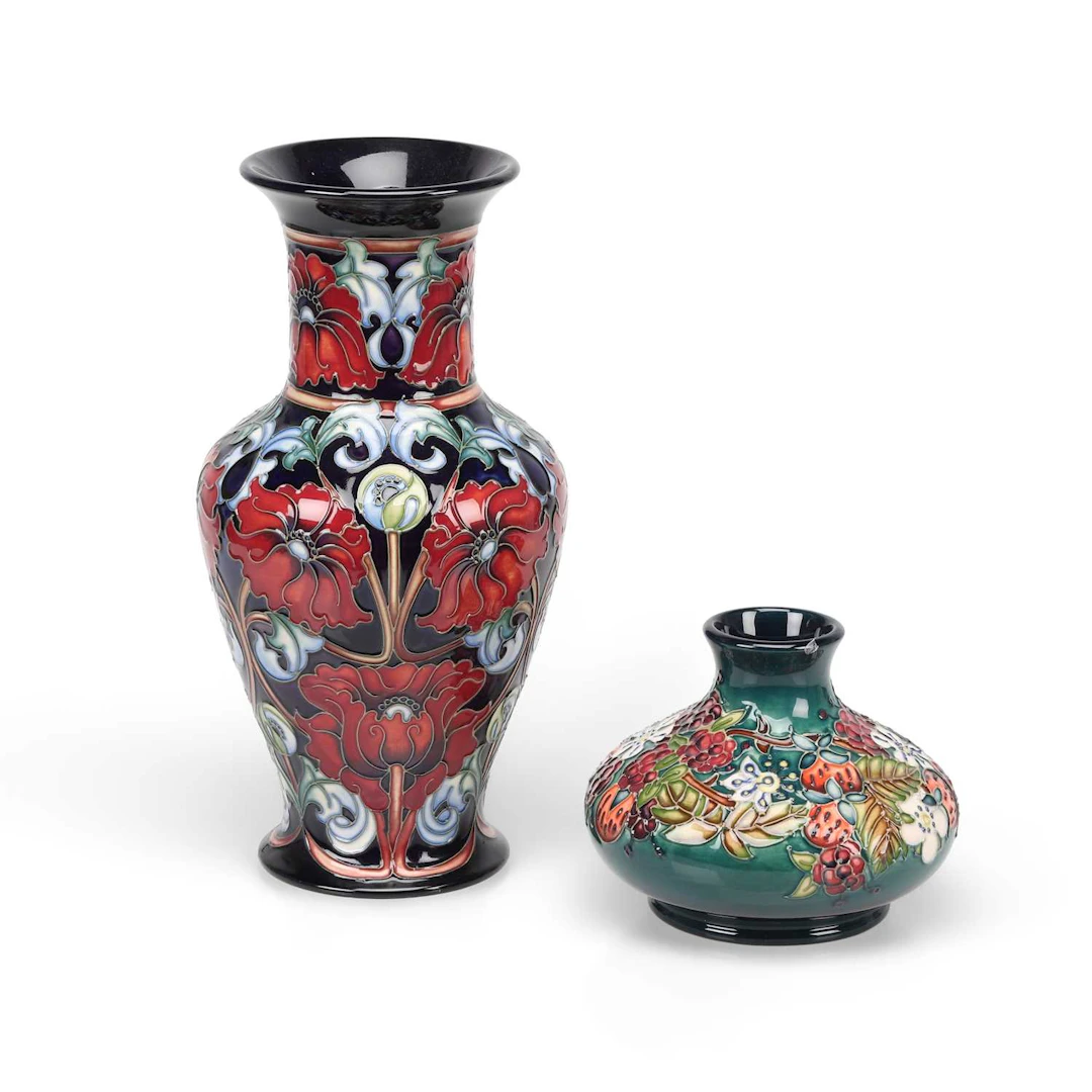 A MOORCROFT 'TAPESTRY OF COLOUR' VASE AND A 'CAROUSEL' VASE