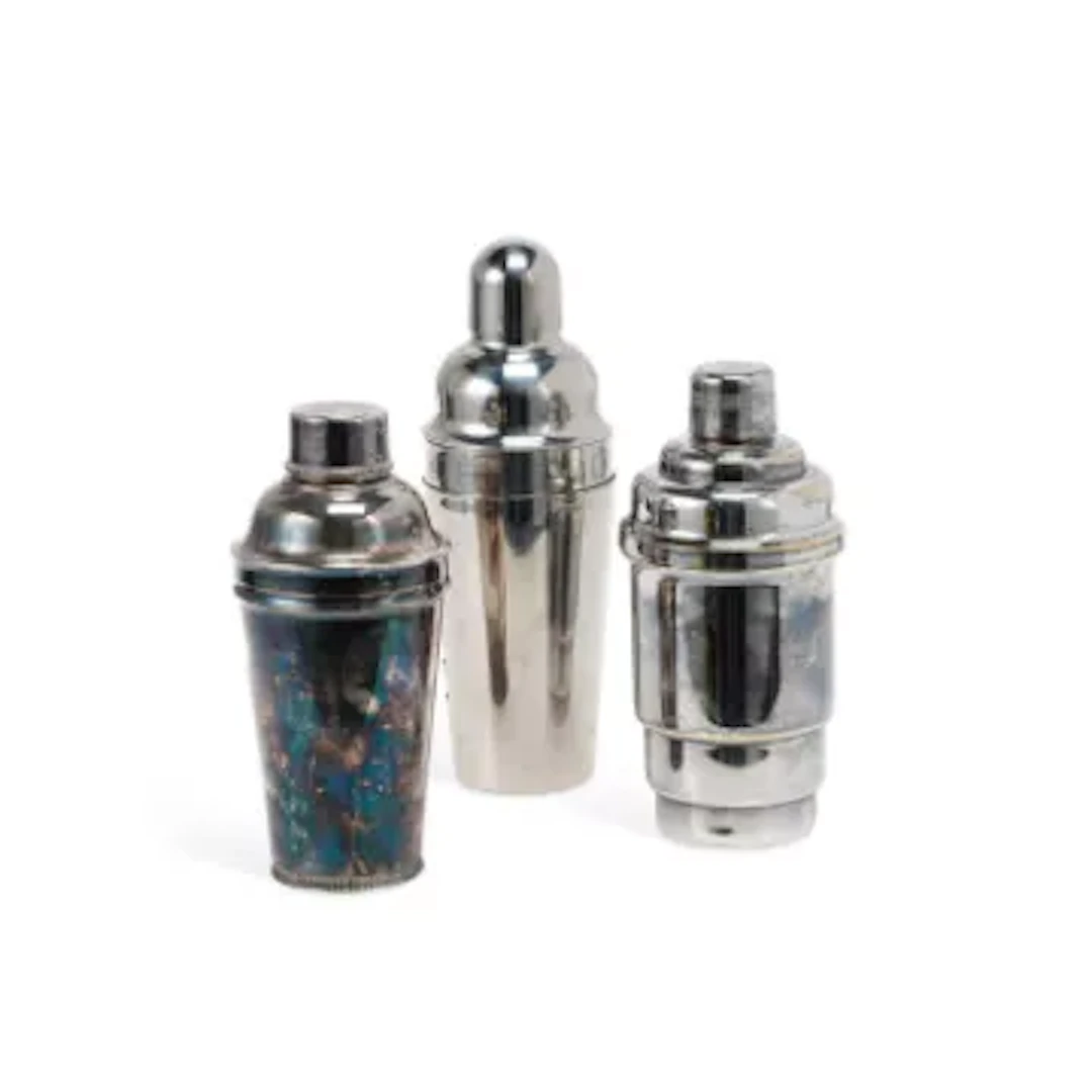 A GARRARD & CO ART DECO SILVER-PLATED COCKTAIL SHAKER, AND TWO FURTHER