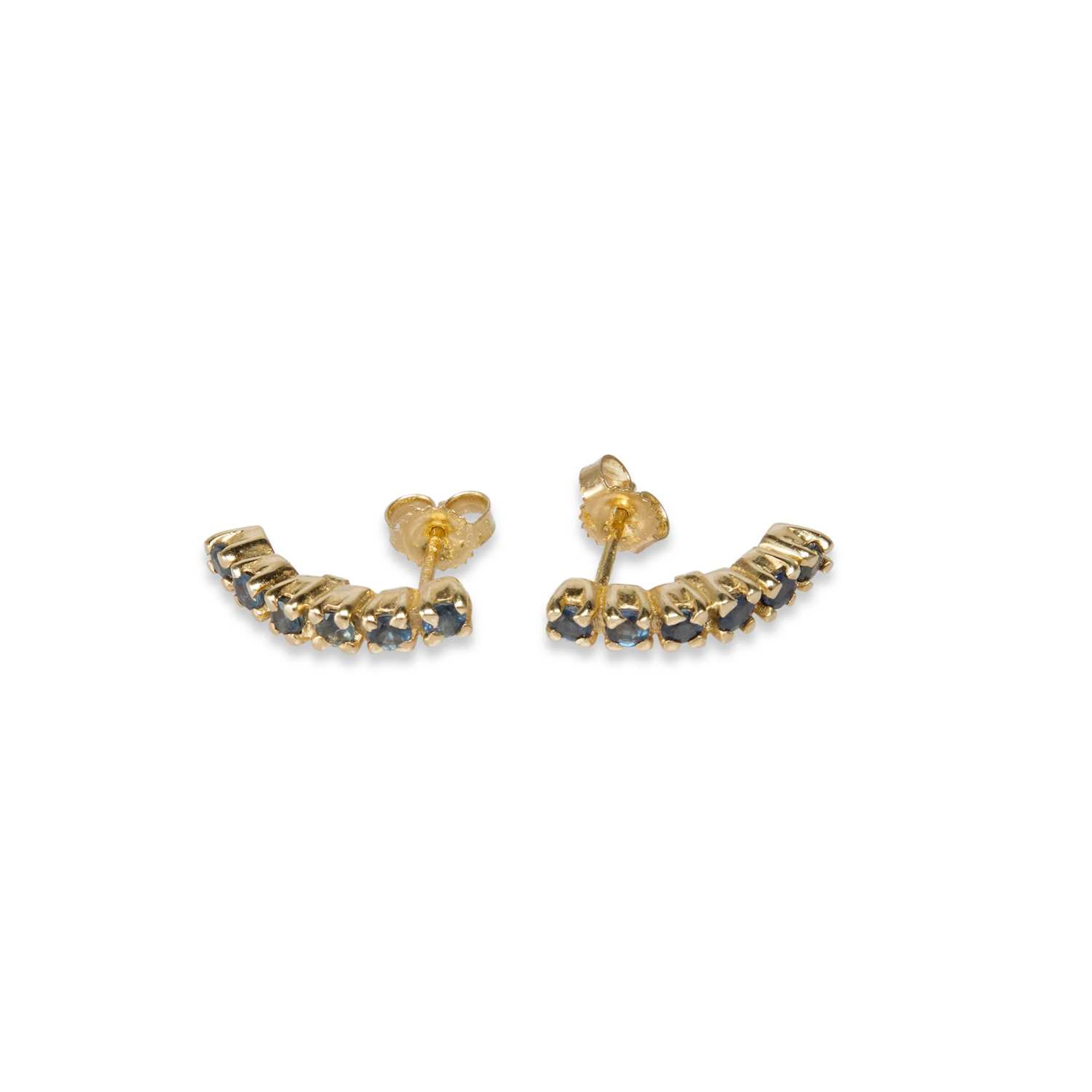A PAIR OF 14 CARAT GOLD SAPPHIRE HALF HOOP EARRINGS