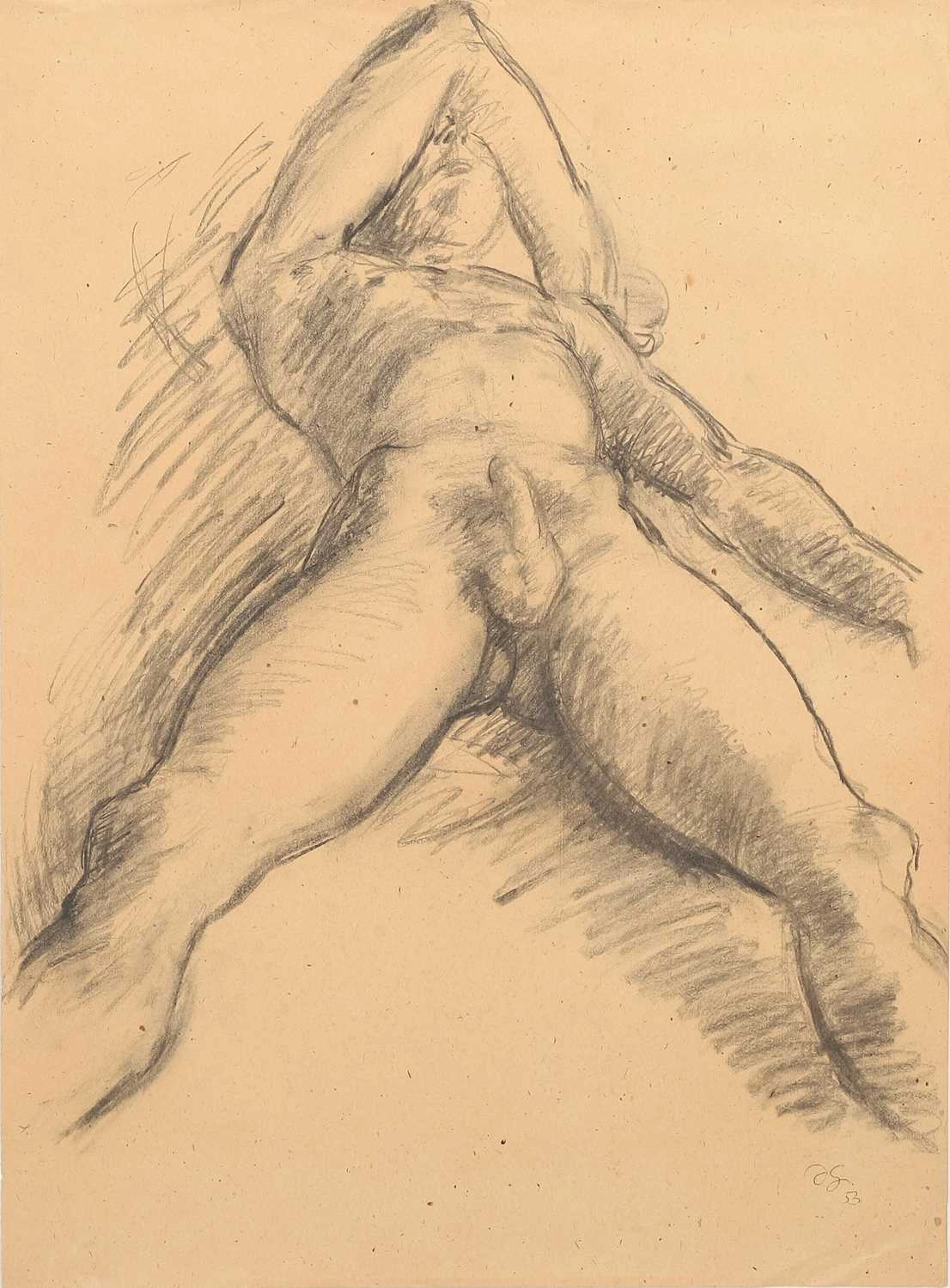 ‡ DUNCAN GRANT (BLOOMSBURY GROUP 1885-1978) MALE NUDE STUDY OF PAUL ROCHE