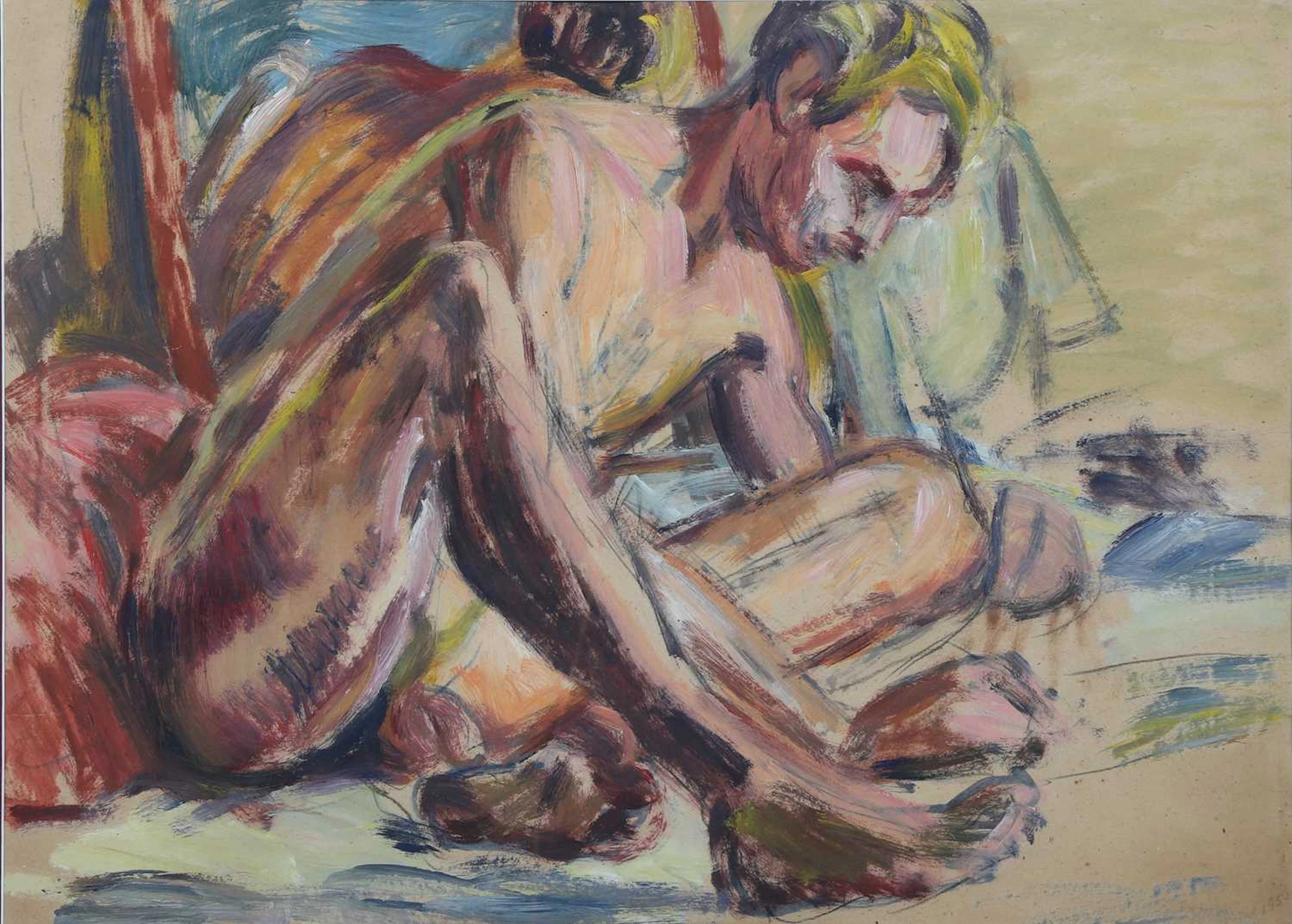 ‡ DUNCAN GRANT (BLOOMSBURY GROUP 1885-1978) MALE NUDE STUDY OF PAUL ROCHE