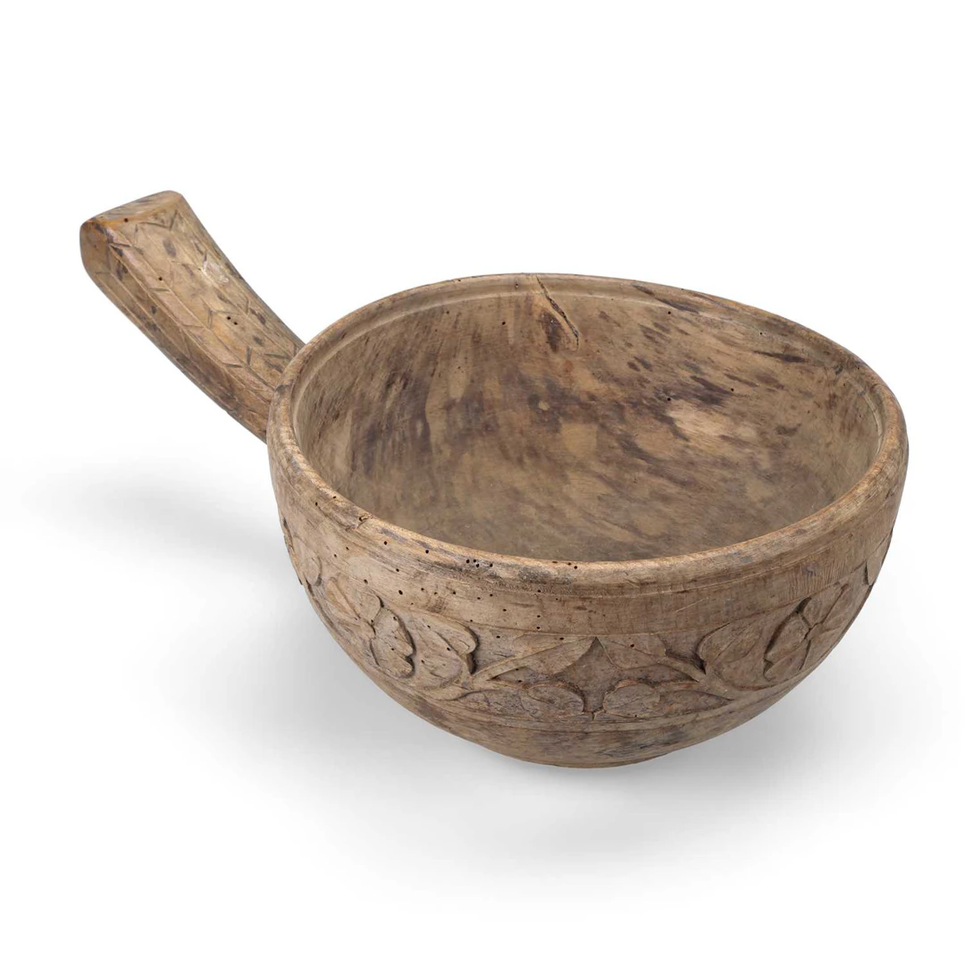 A SCANDINAVIAN CARVED WOOD ALE BOWL