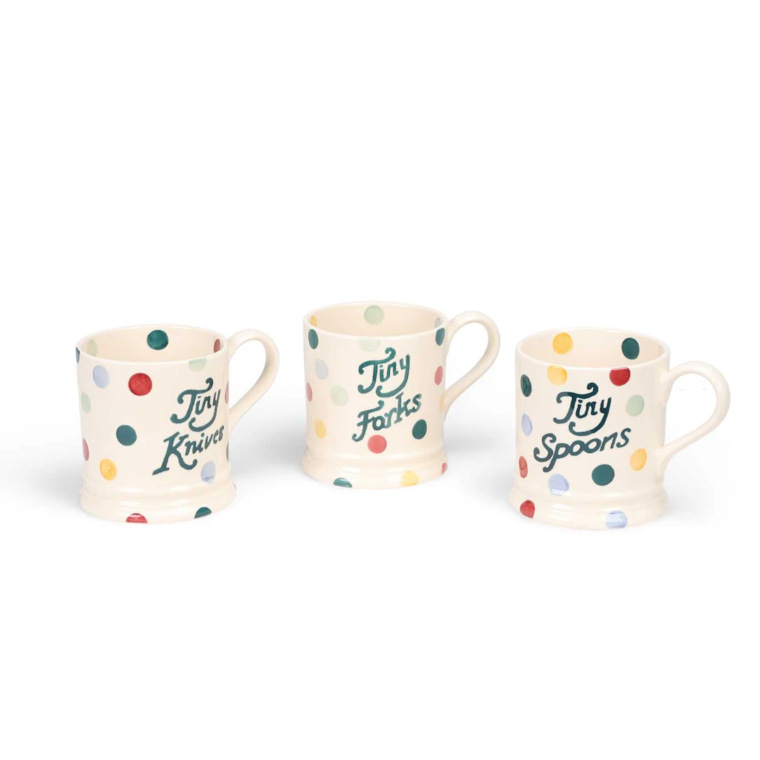 THREE EMMA BRIDGEWATER 'POLKA DOT' ONE PINT MUGS