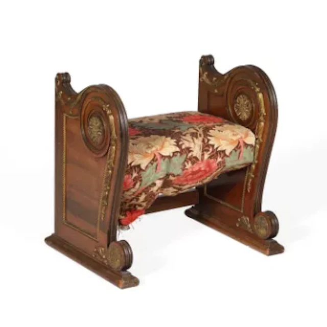 A MAHOGANY AND GILT METAL MOUNTED STOOL