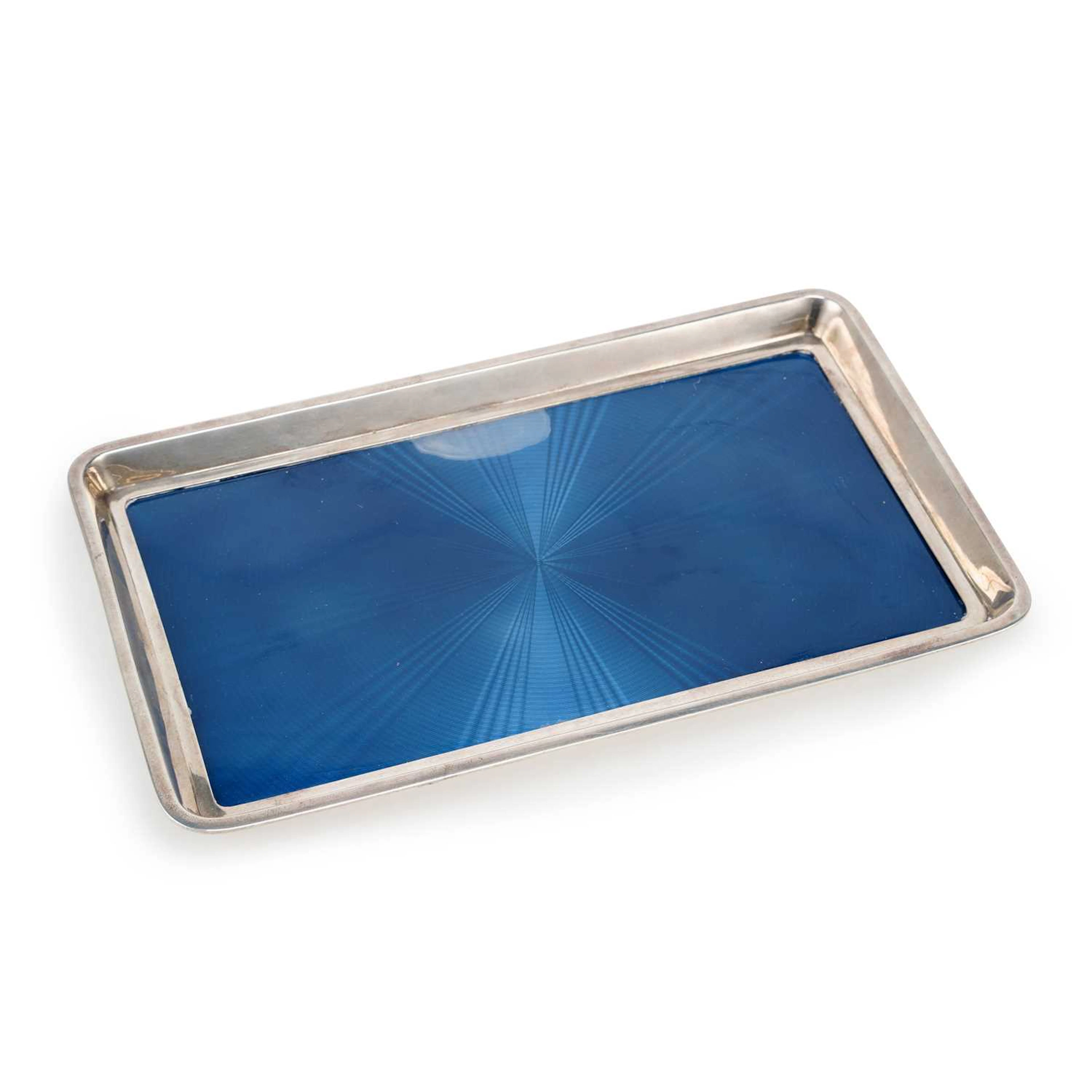 A GEORGE V SILVER AND ENAMEL TRAY