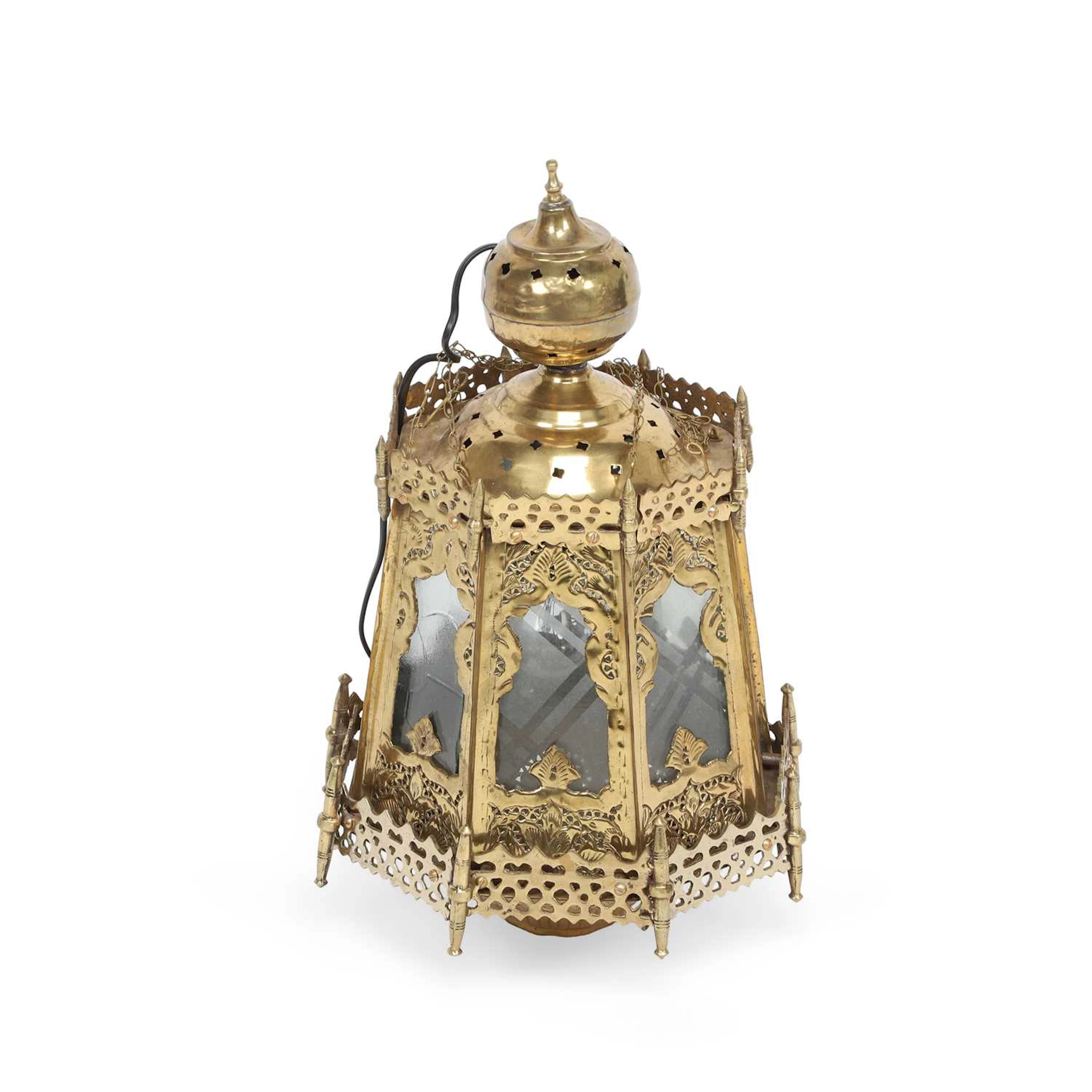 A PIERCED BRASS HANGING LANTERN