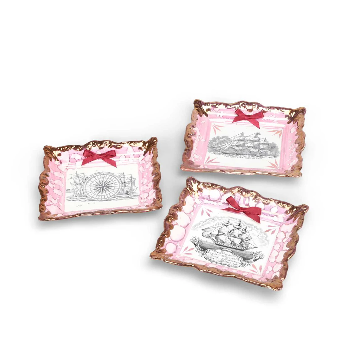 THREE SUNDERLAND LUSTRE NAUTICAL THEME PLAQUES