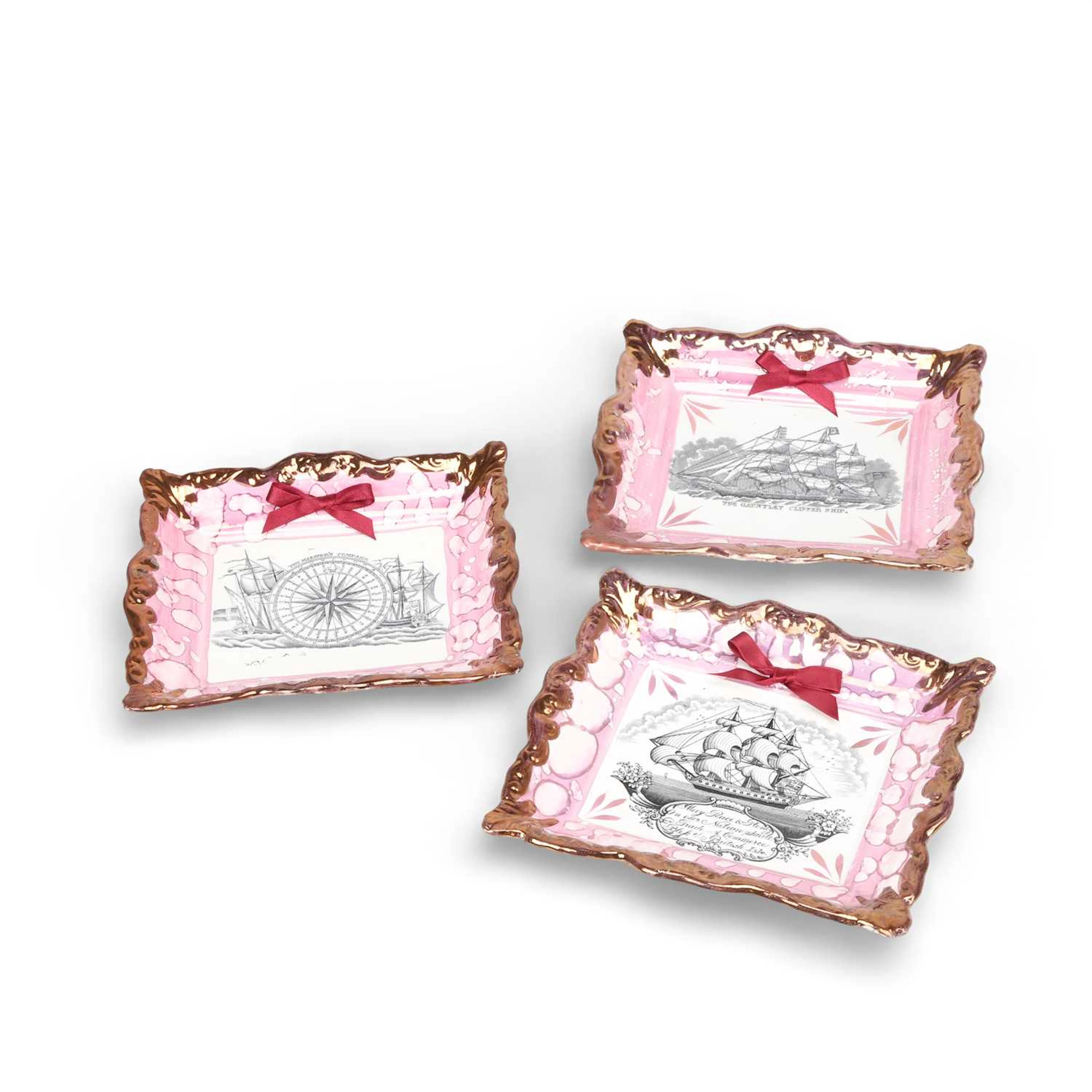 THREE SUNDERLAND LUSTRE NAUTICAL THEME PLAQUES