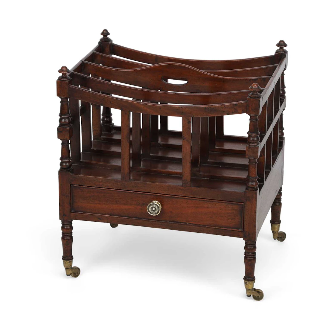 AN EARLY 19TH CENTURY MAHOGANY CANTERBURY