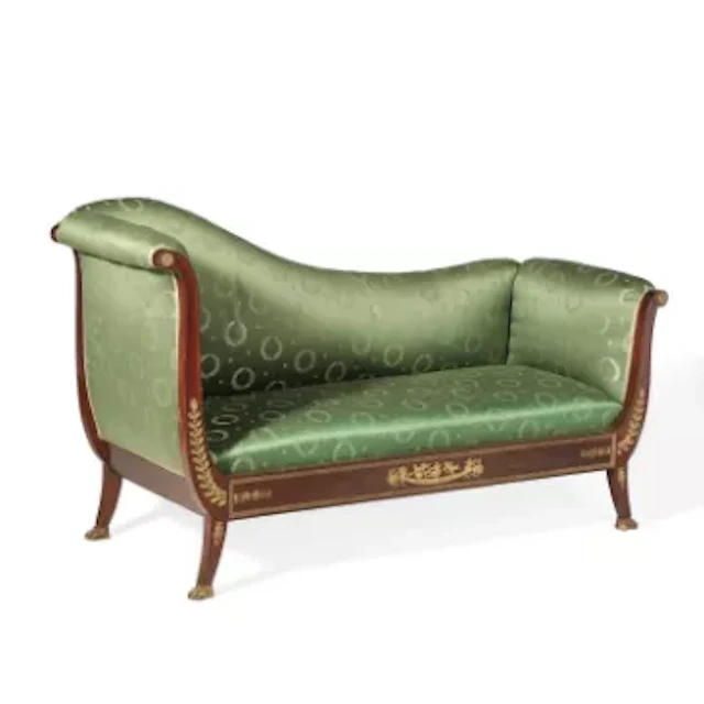 A FRENCH EMPIRE STYLE MAHOGANY AND GILT BRONZE MOUNTED SOFA