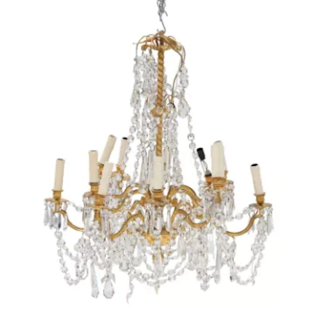 A FRENCH GILT METAL AND CUT GLASS TWELVE-LIGHT CHANDELIER