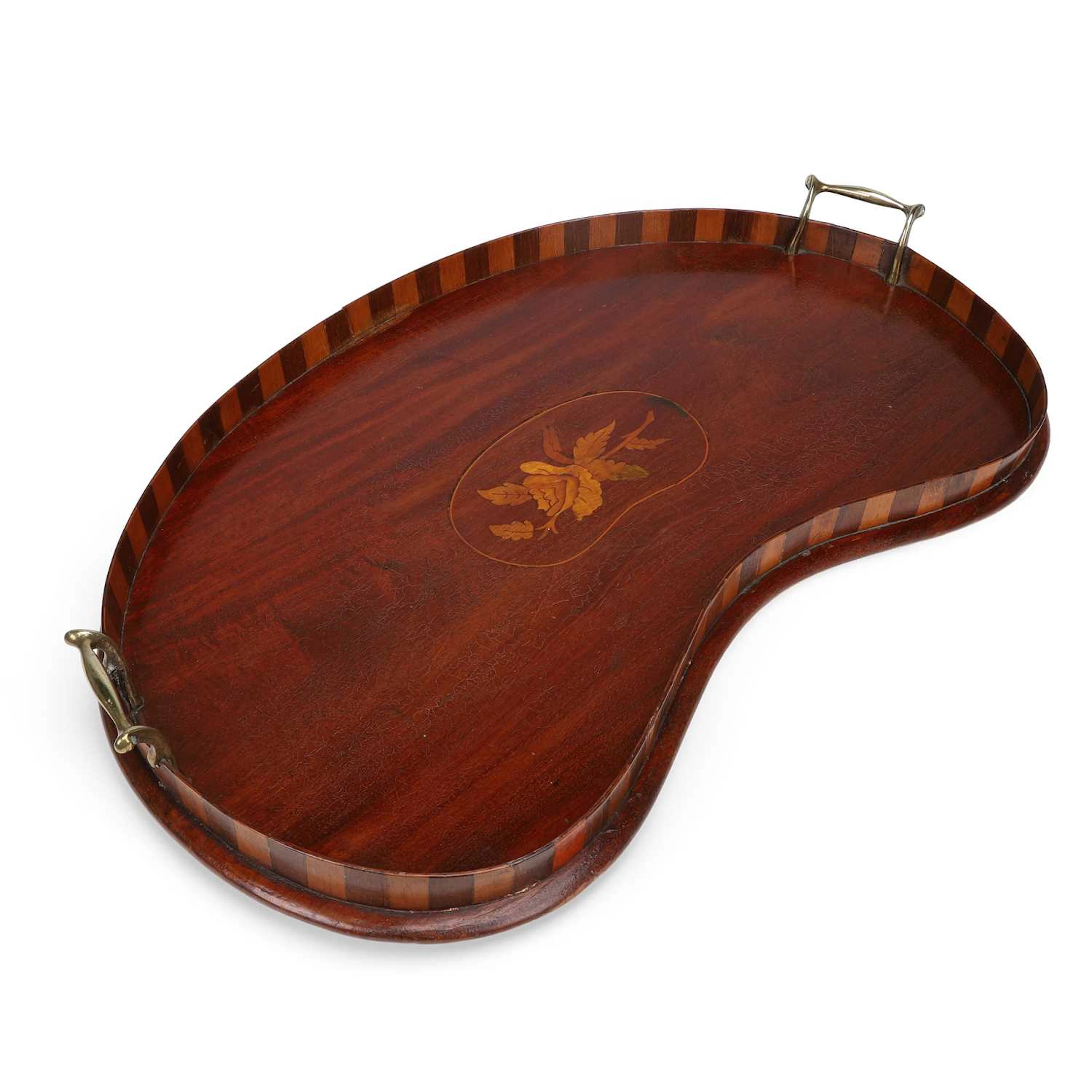 AN EDWARDIAN INLAID MAHOGANY TRAY