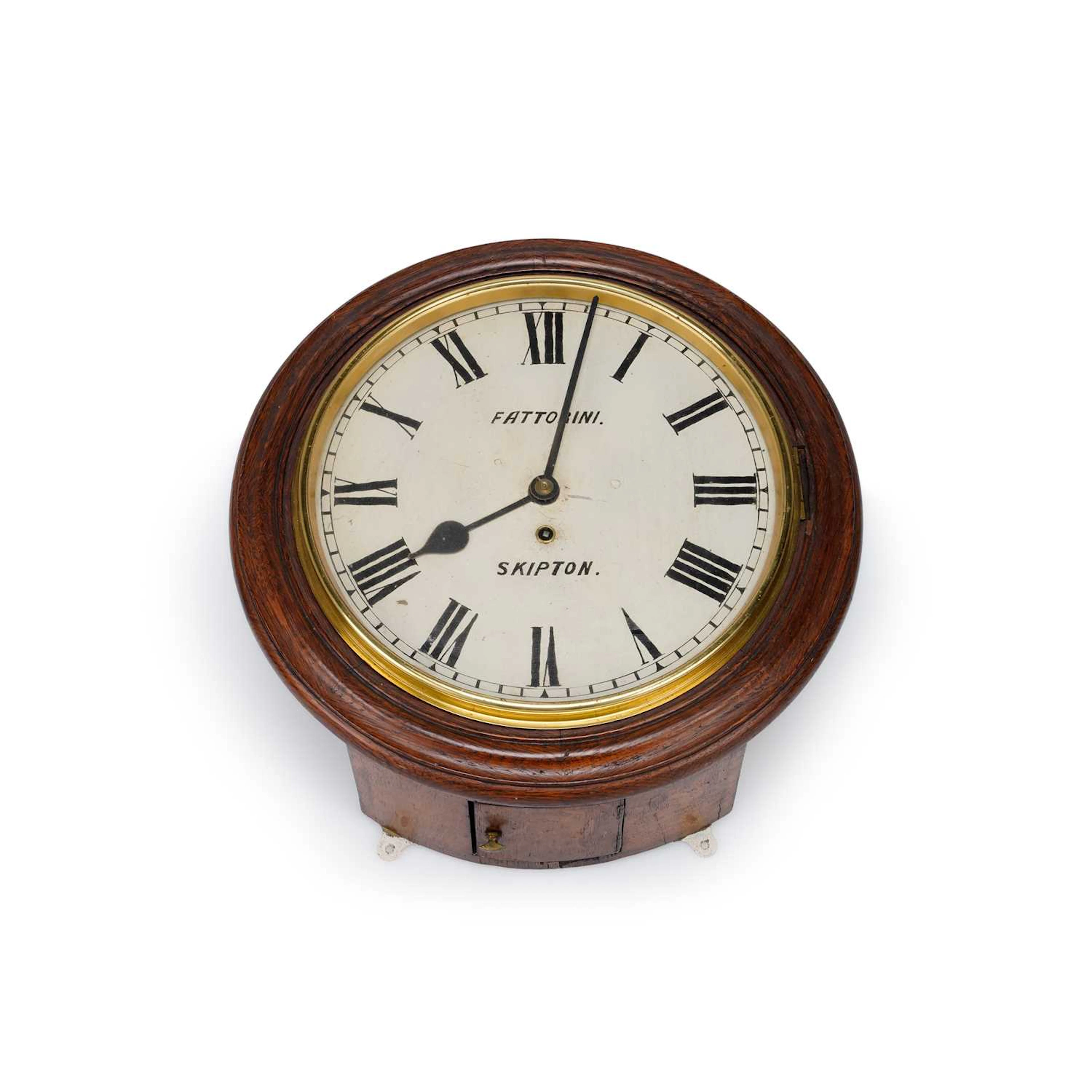 A MAHOGANY SINGLE-FUSEE DIAL WALL CLOCK