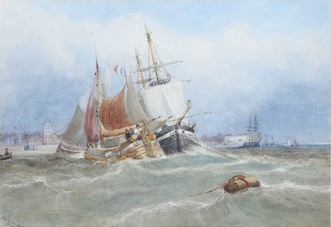 HENRY BARLOW CARTER (1803-1867) FISHING BOATS OFF SCARBOROUGH