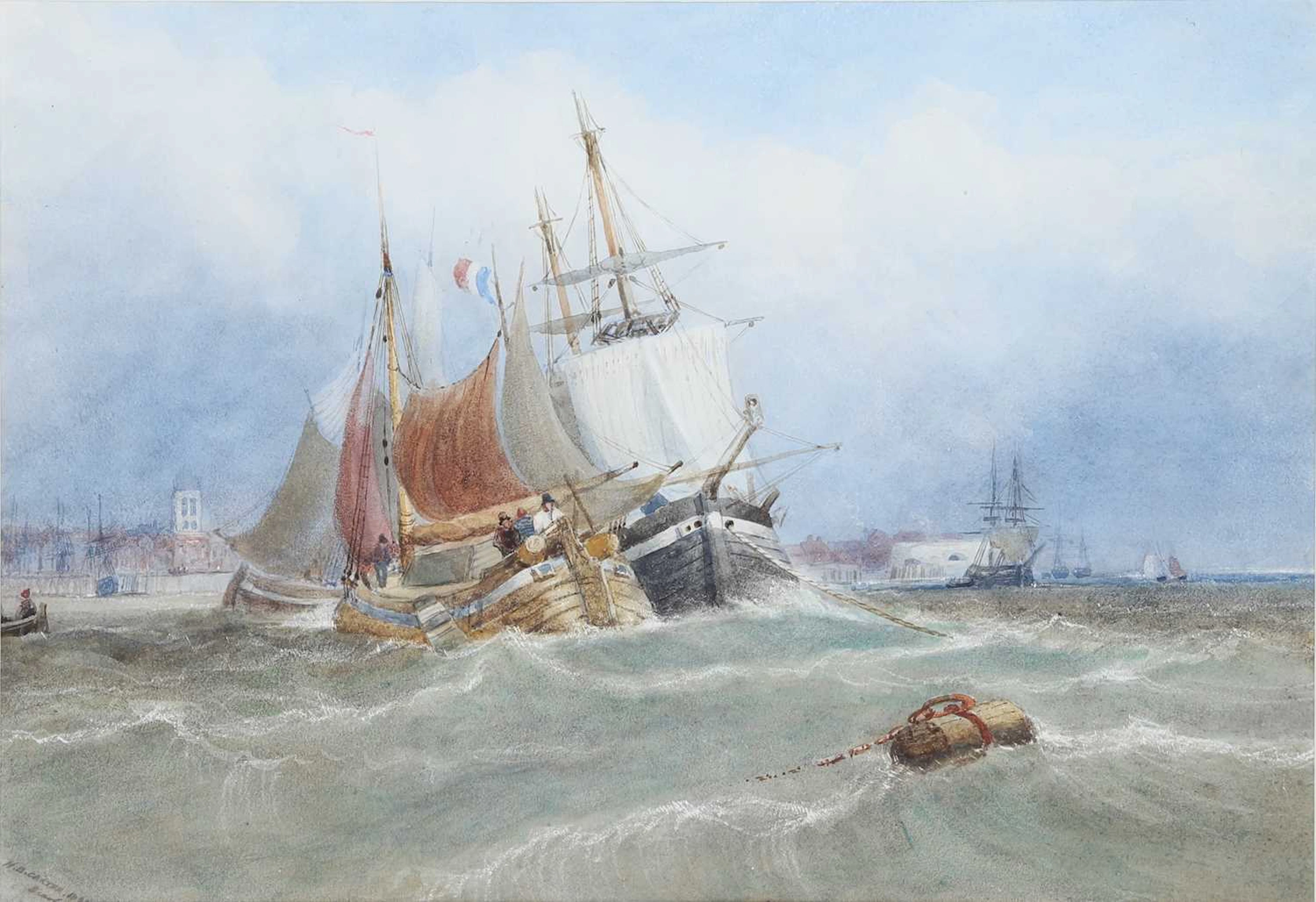 HENRY BARLOW CARTER (1803-1867) FISHING BOATS OFF SCARBOROUGH