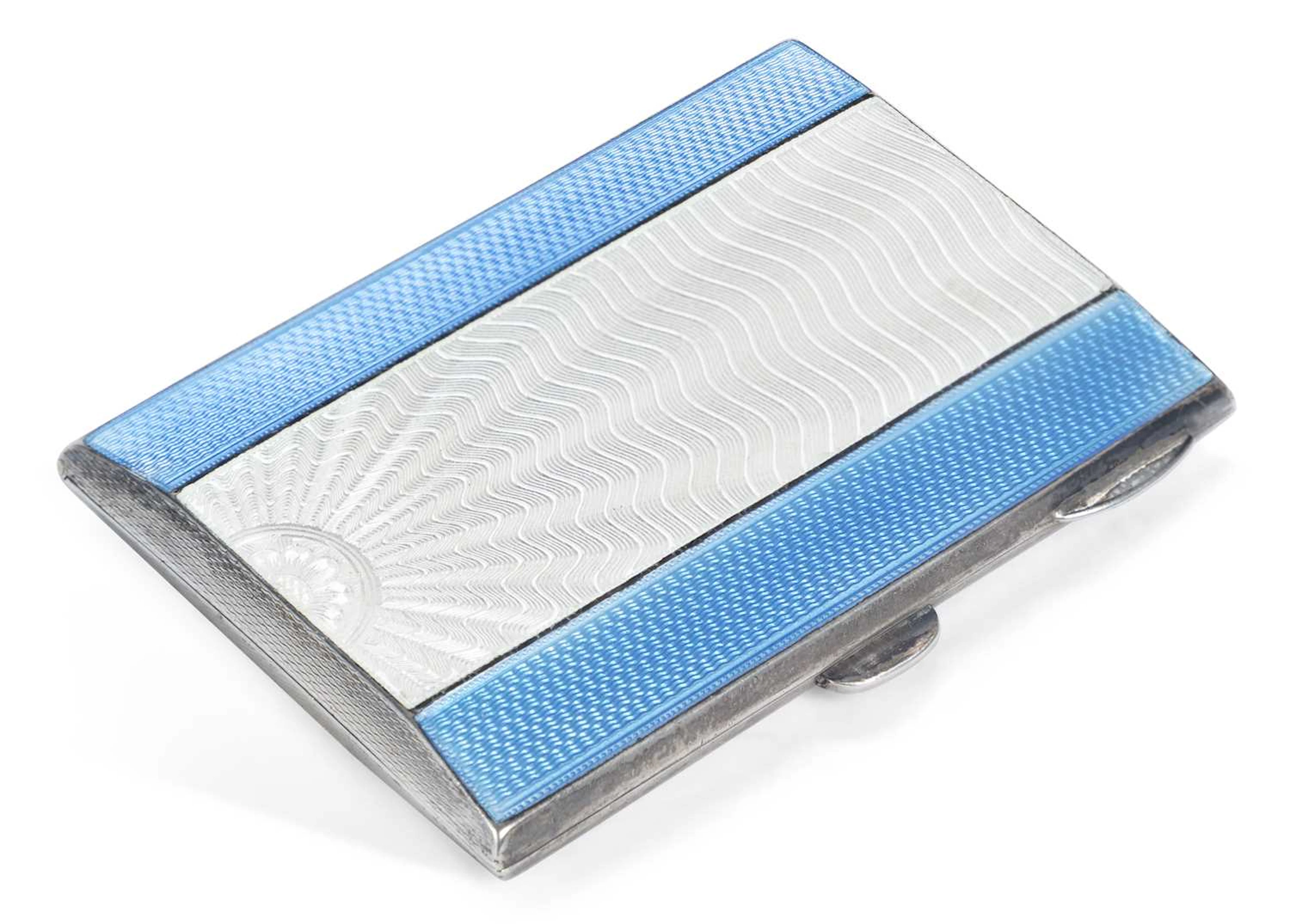A GEORGE V SILVER AND ENAMEL CIGARETTE CASE