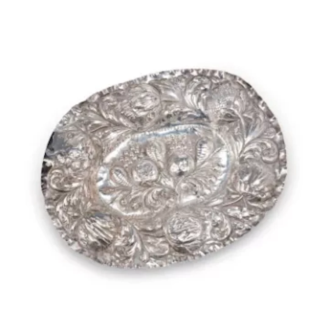 A GERMAN SILVER FRUIT SERVING PLATE