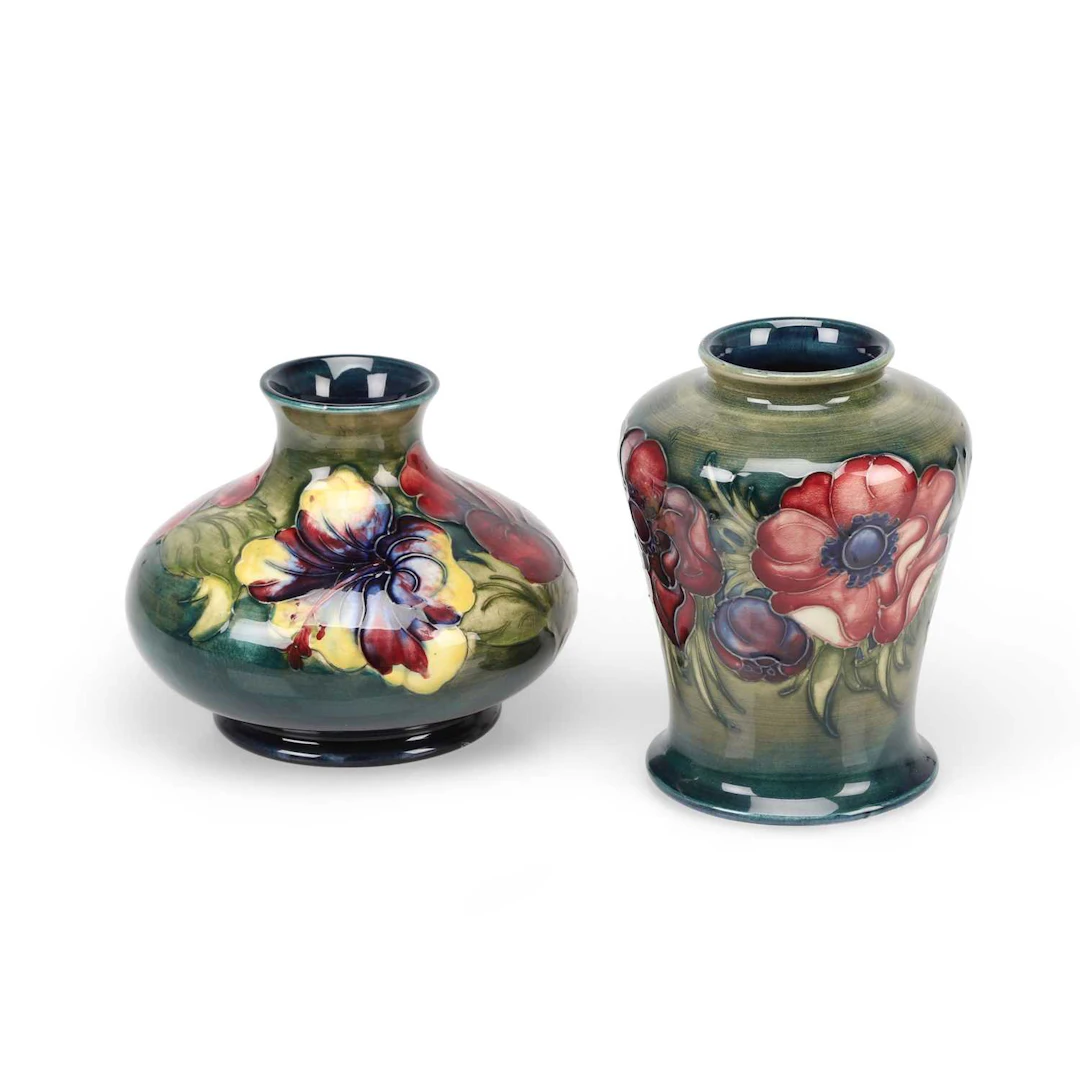 A MOORCROFT 'ANEMONE' VASE AND A 'HIBISCUS' VASE