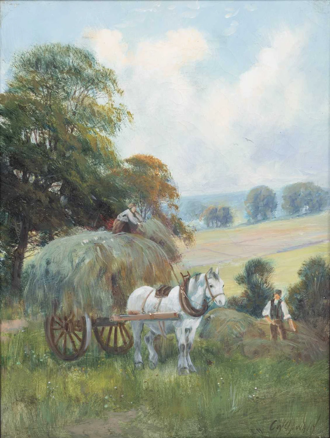 C.W. OSWALD (20TH CENTURY) A PAIR OF RURAL SCENES WITH HORSES