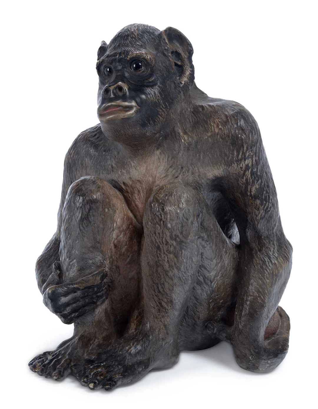 AN AUSTRIAN COLD PAINTED TERRACOTTA FIGURE OF AN APE LATE 19TH/ EARLY