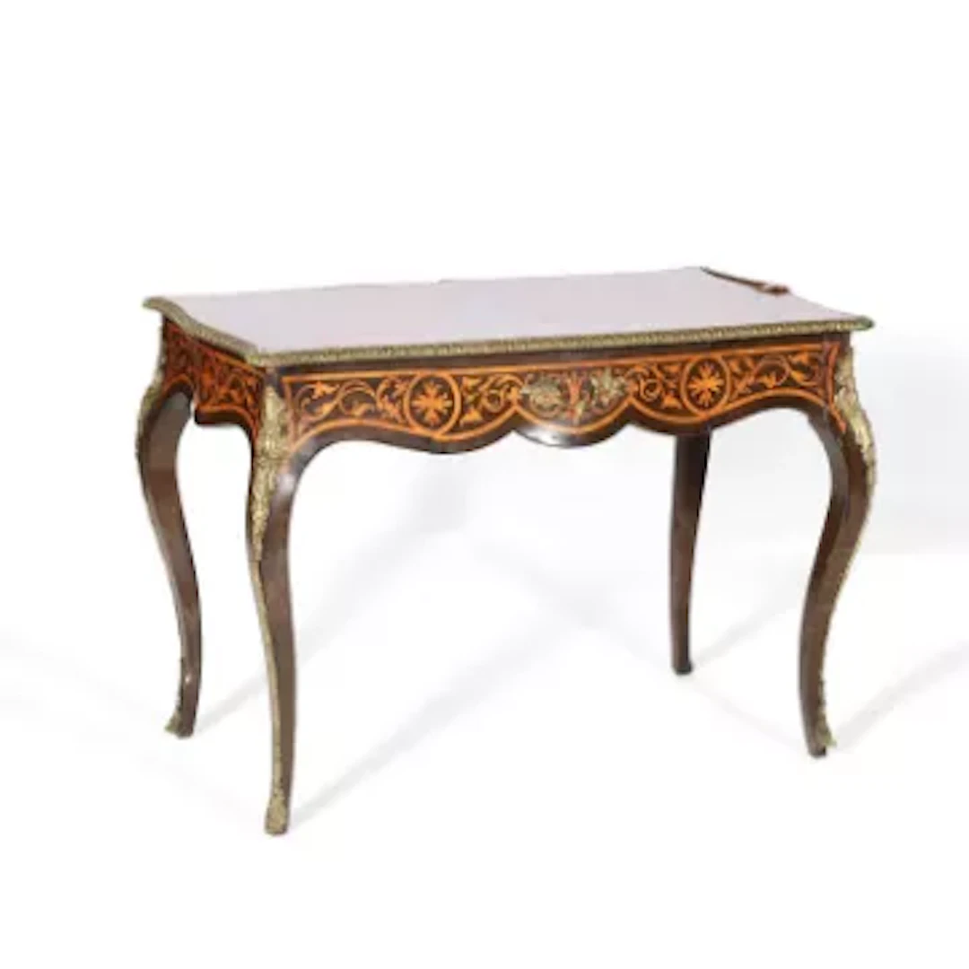 A LOUIS XV STYLE MARQUETRY AND GILT METAL MOUNTED CENTRE TABLE