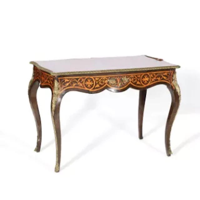 A LOUIS XV STYLE MARQUETRY AND GILT METAL MOUNTED CENTRE TABLE