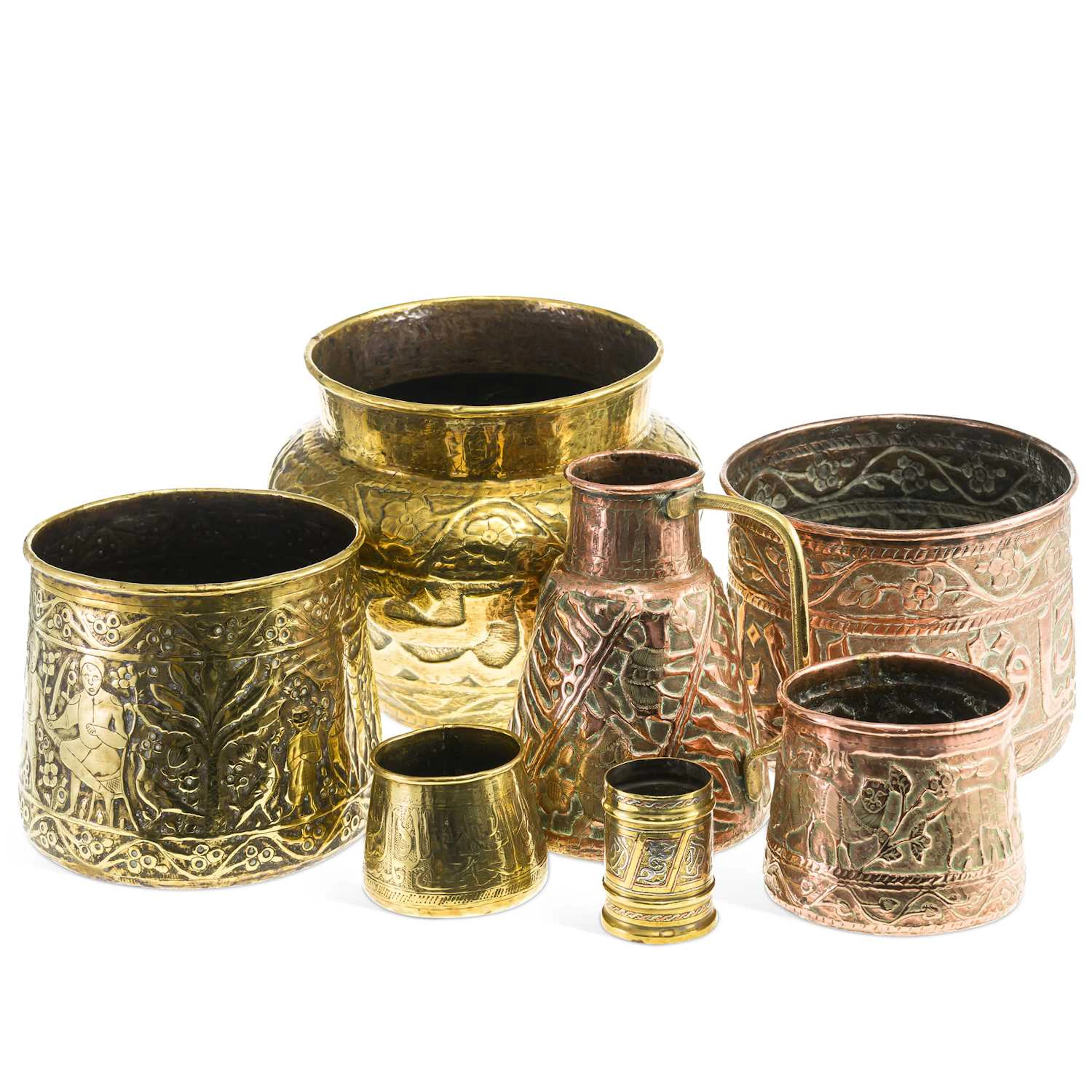 A COLLECTION OF PERSIAN BRASS AND COPPER VESSELS 19TH CENTURY