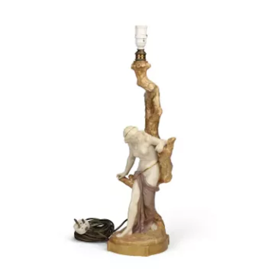 A LARGE ROYAL WORCESTER "CRICKLITE" BLUSH IVORY PORCELAIN LAMP BASE