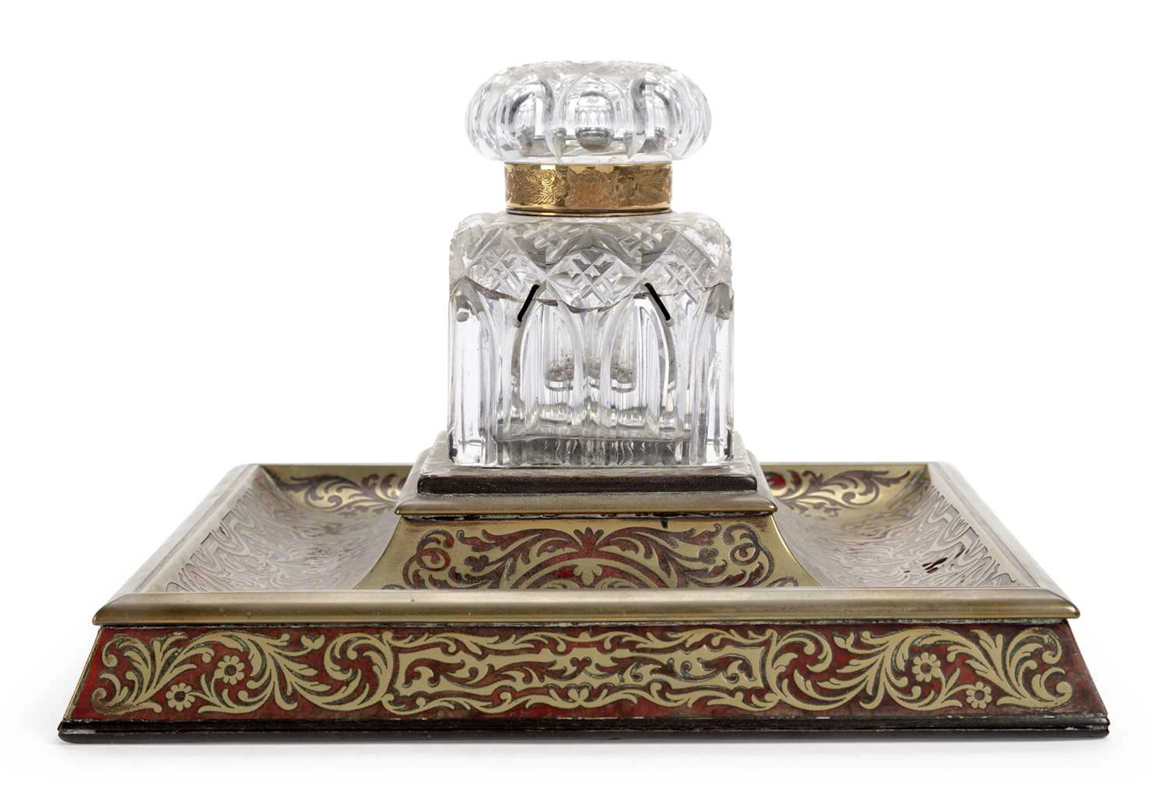 A VICTORIAN BOULLE WORK INKSTAND