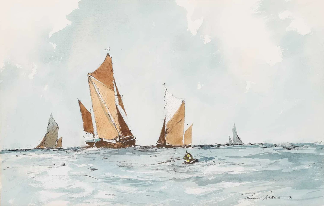 ‡ EDWARD WESSON (1910-1983) BOATS AT SEA