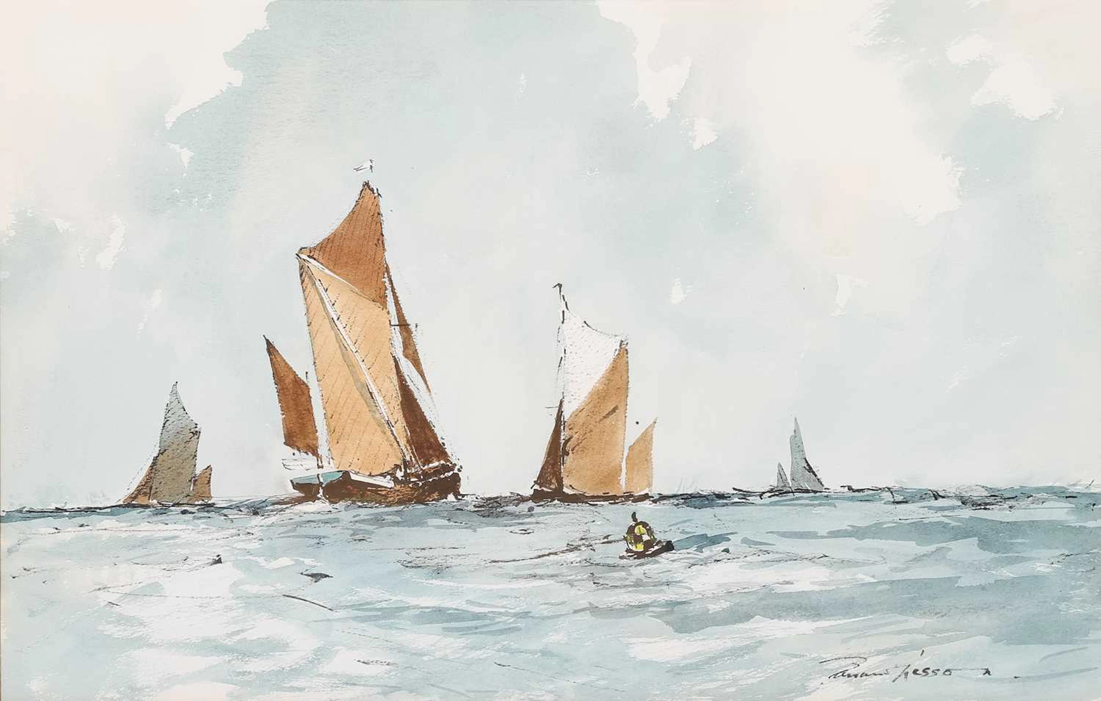 ‡ EDWARD WESSON (1910-1983) BOATS AT SEA
