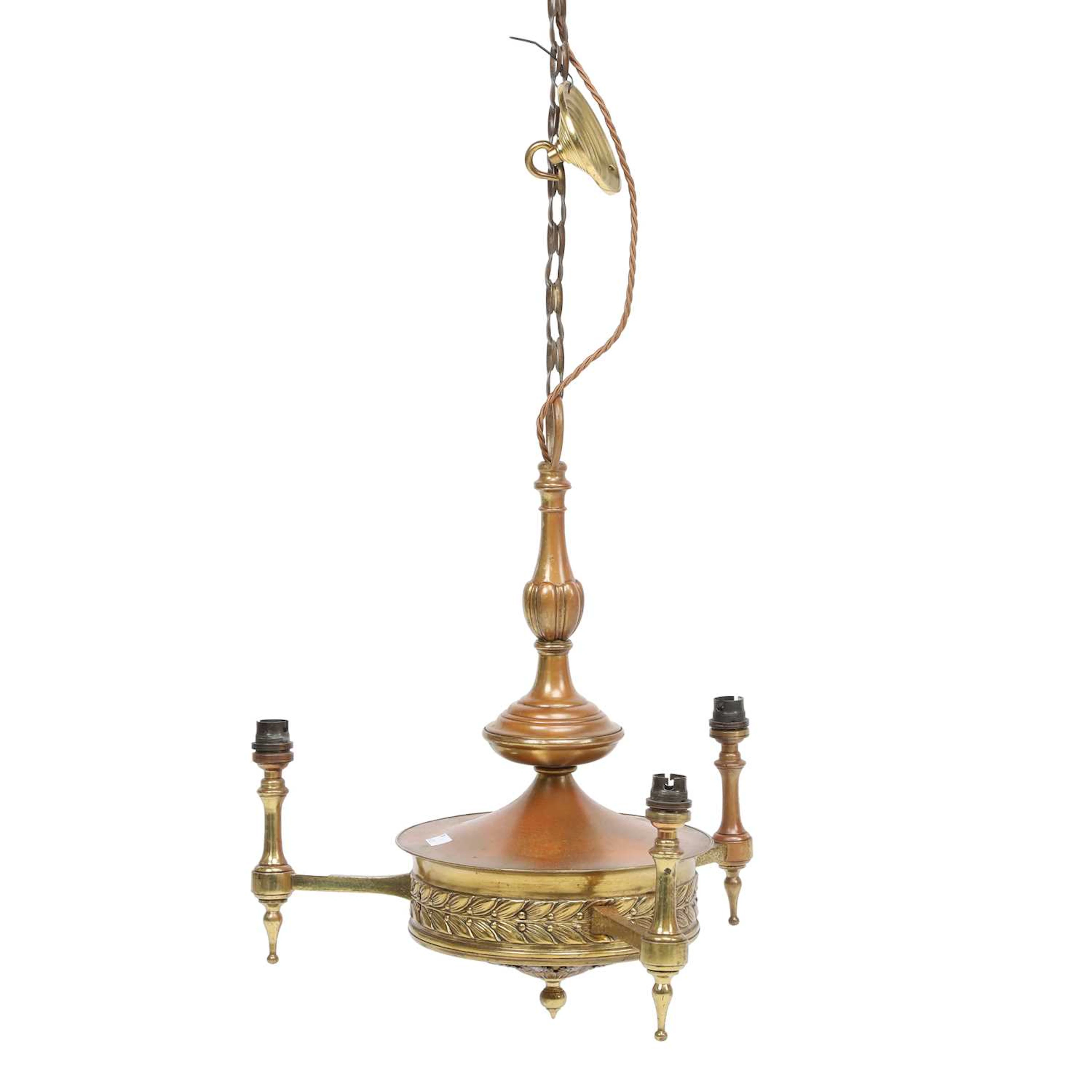A BRASS THREE-LIGHT ELECTROLIER