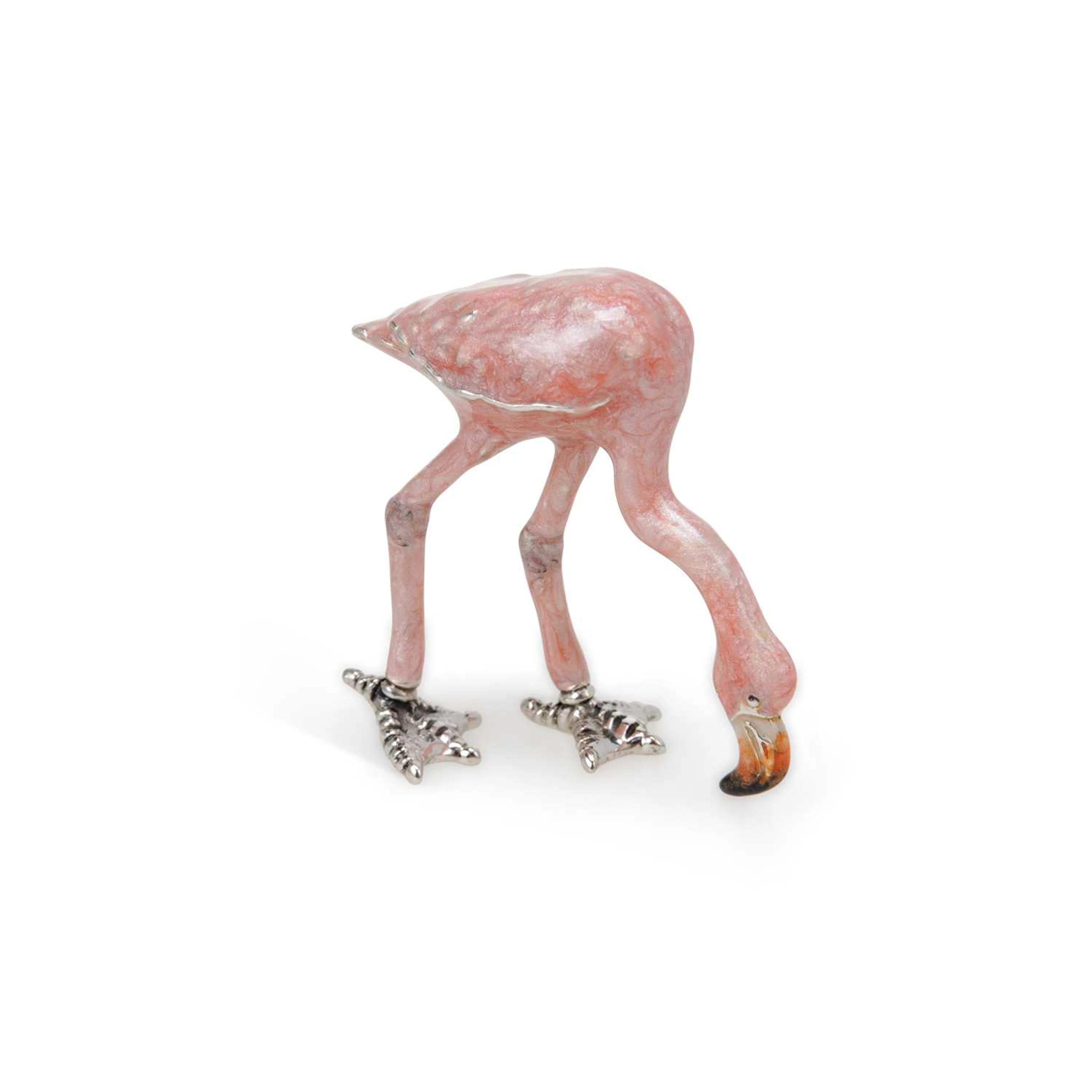 A SILVER AND ENAMEL MODEL OF A FLAMINGO