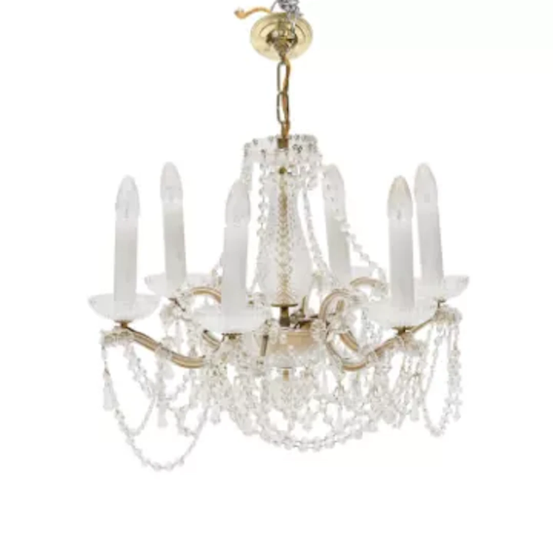 A SIX-LIGHT GLASS CHANDELIER