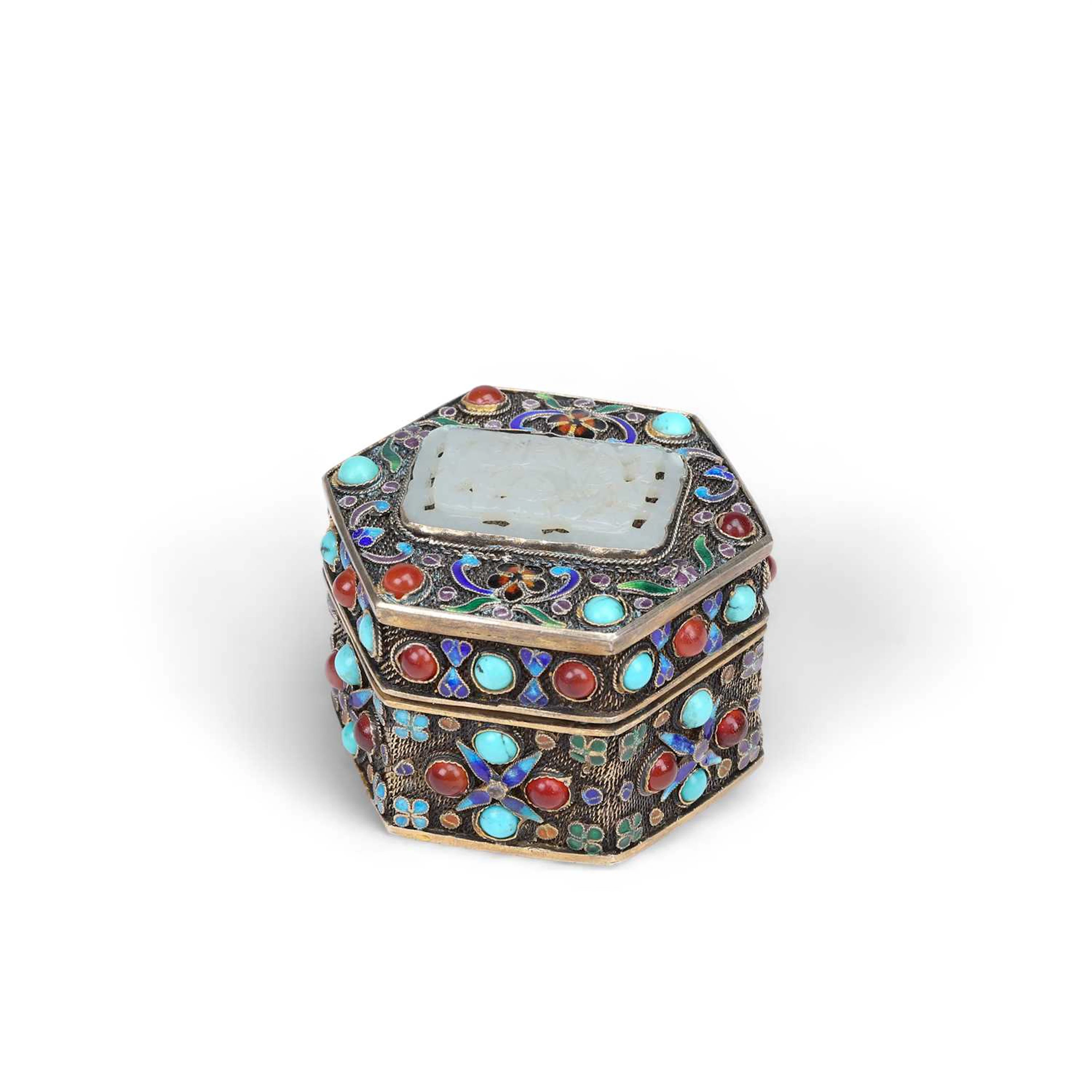 A CHINESE SILVER-GILT AND ENAMEL BOX