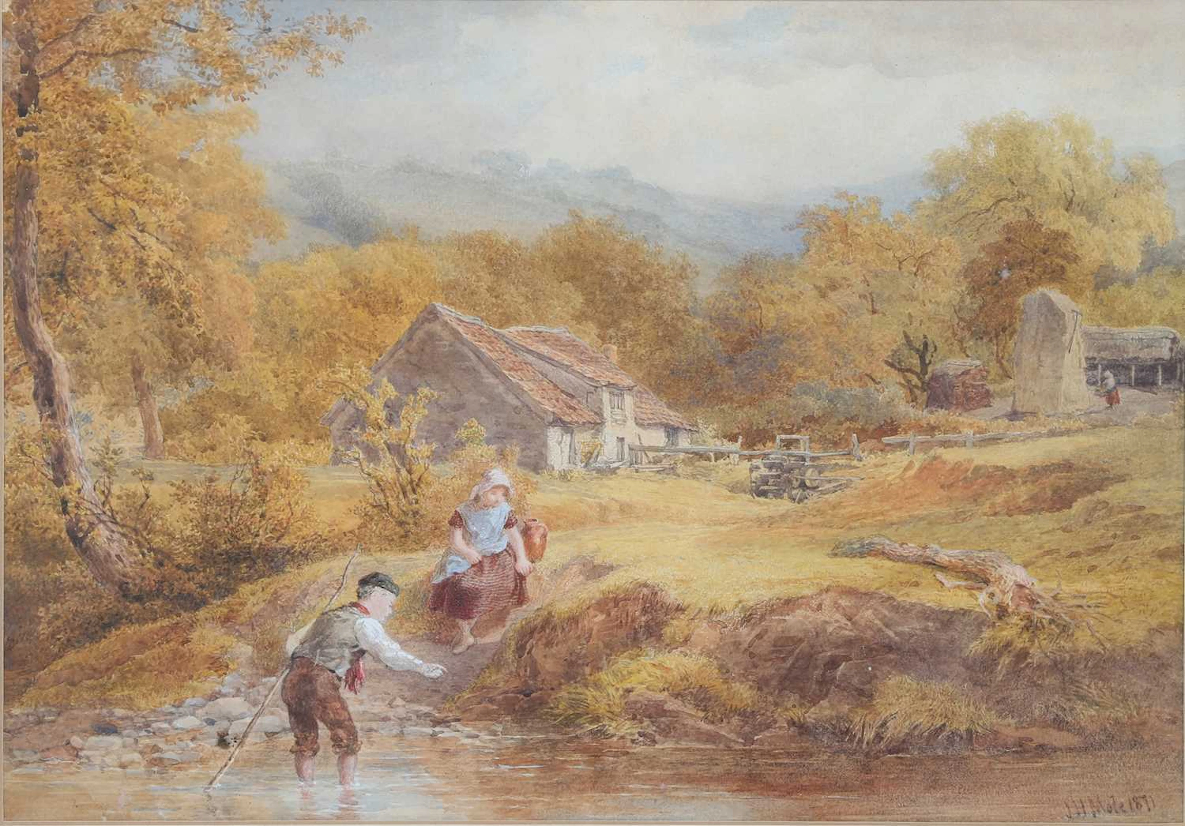 JOHN HENRY MOLE (1814-1886) CHILDREN PLAYING BY A RIVER