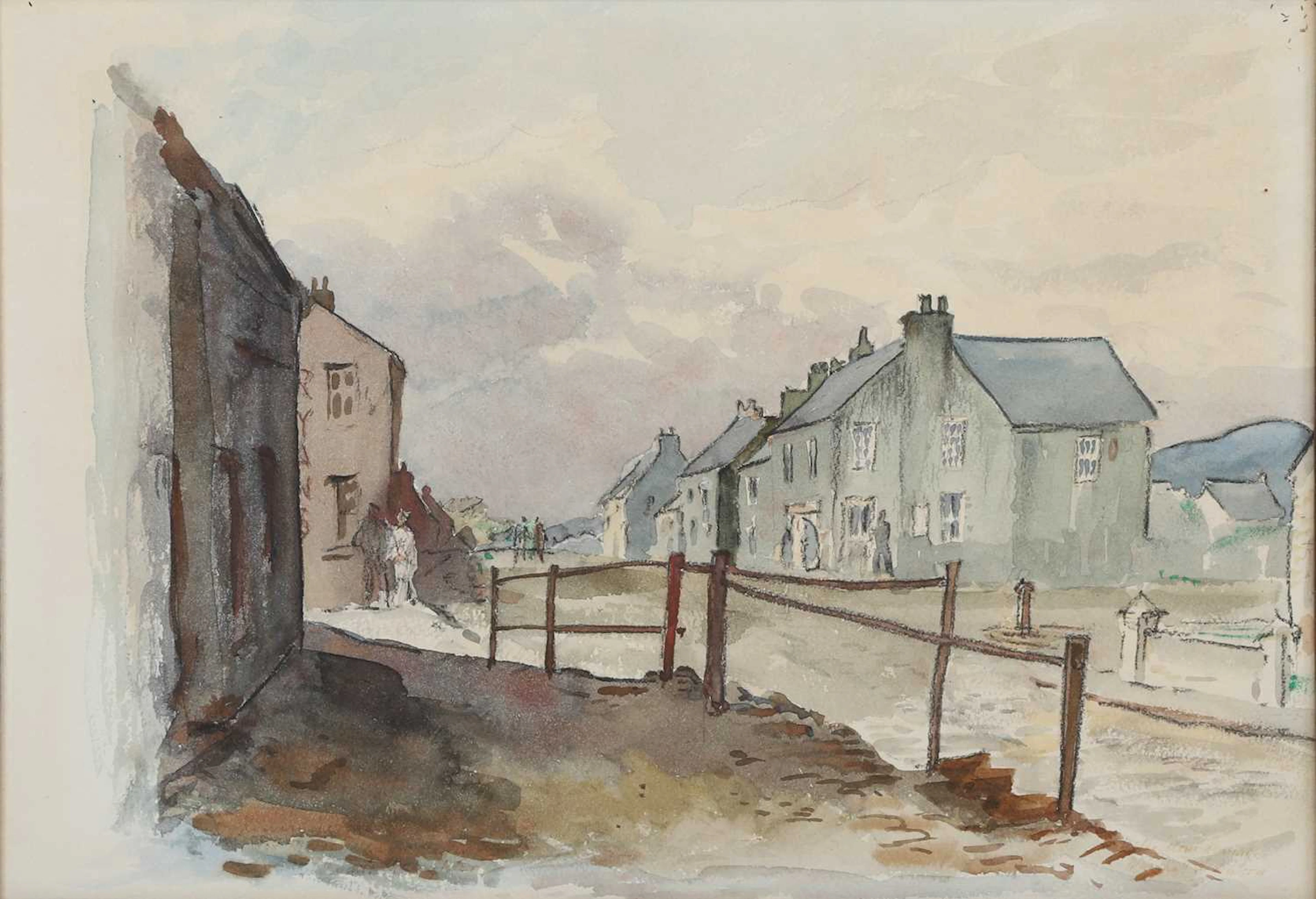 ‡ MARSHALL C. HUTSON RHA (IRISH 1903-2001) A PAIR OF VIEWS, A VILLAGE