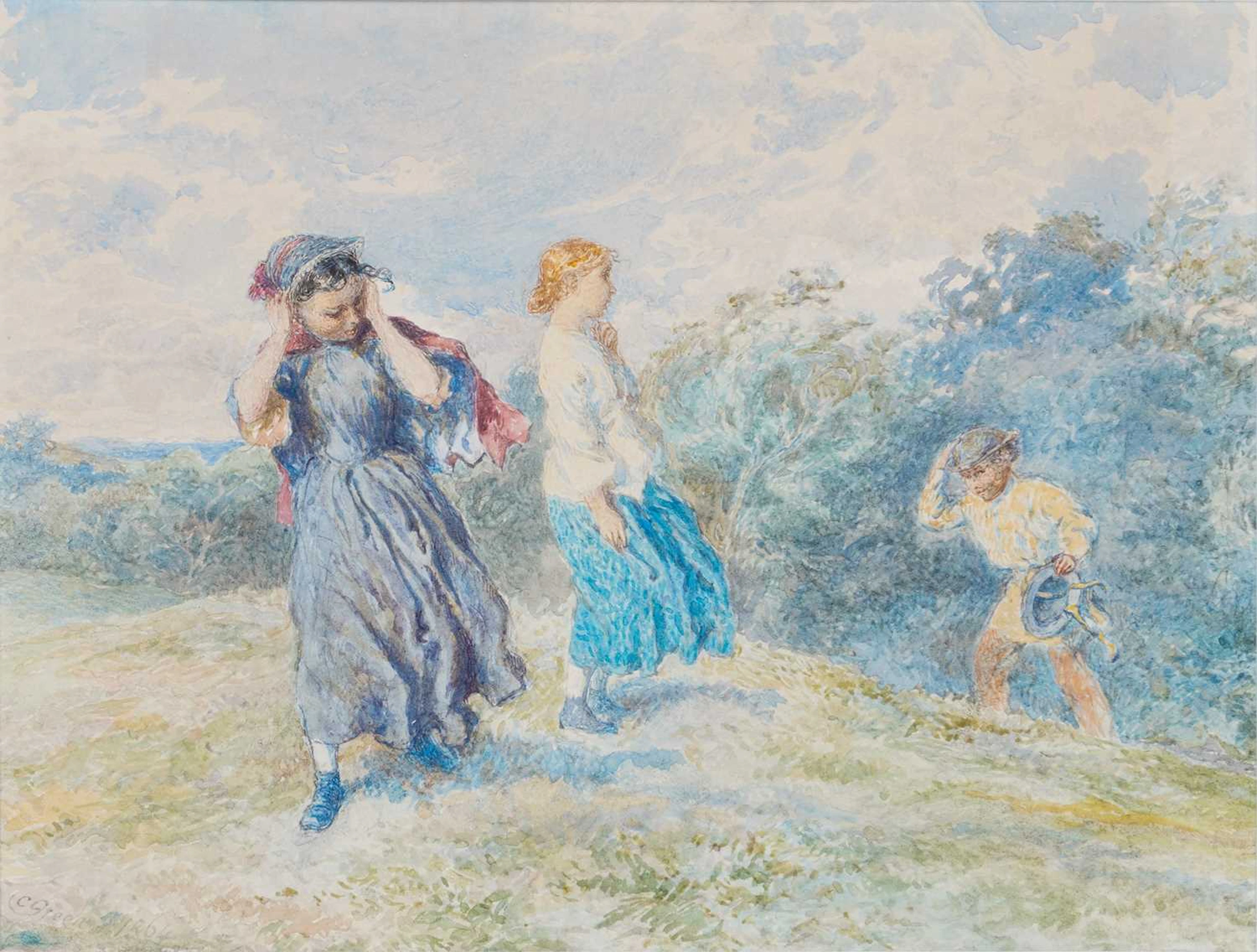 CHARLES GREEN RI (1840-1898) WINDY FROLIC