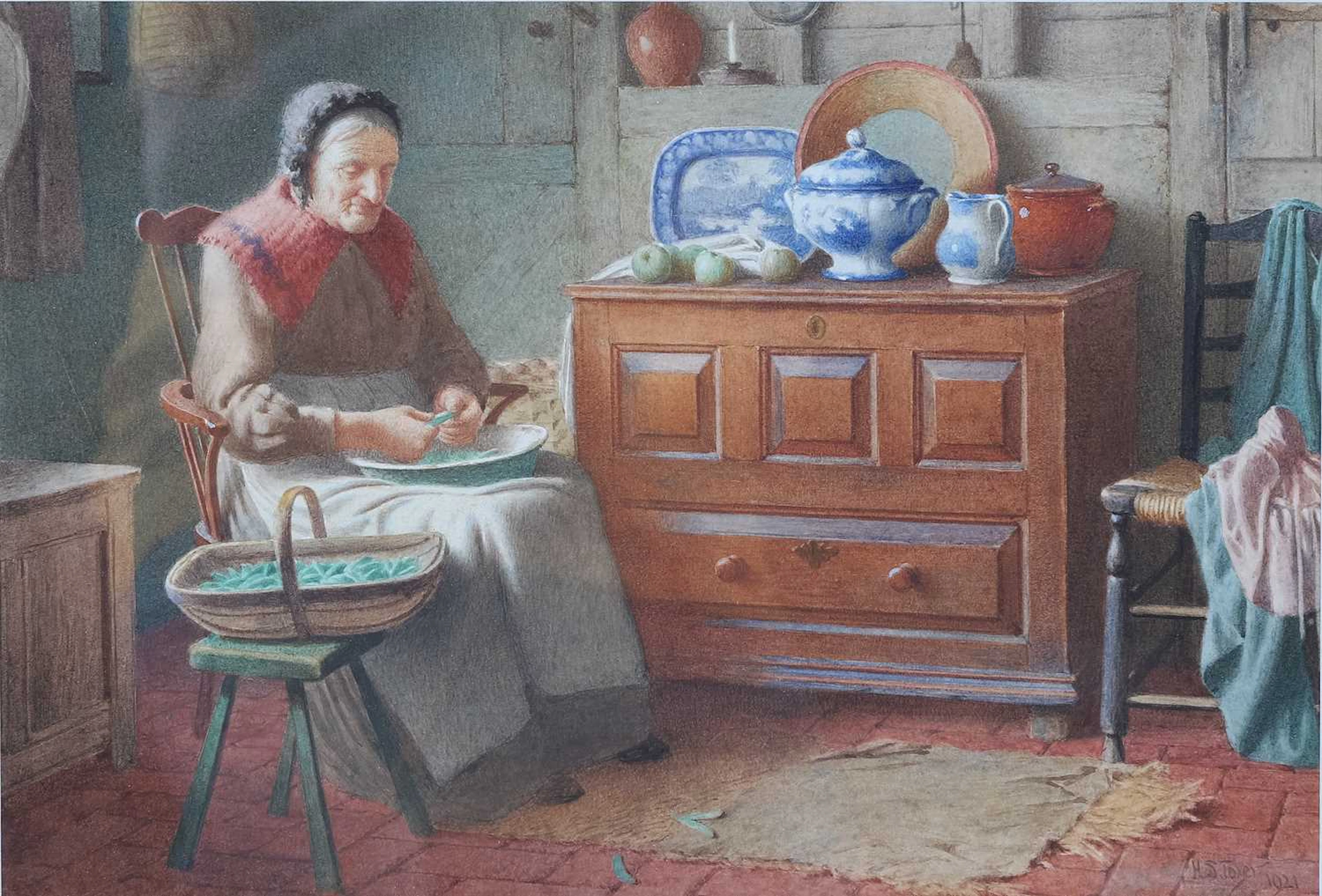 HENRY EDWARD SPERNON TOZER (1864-1955) SHELLING THE PEAS
