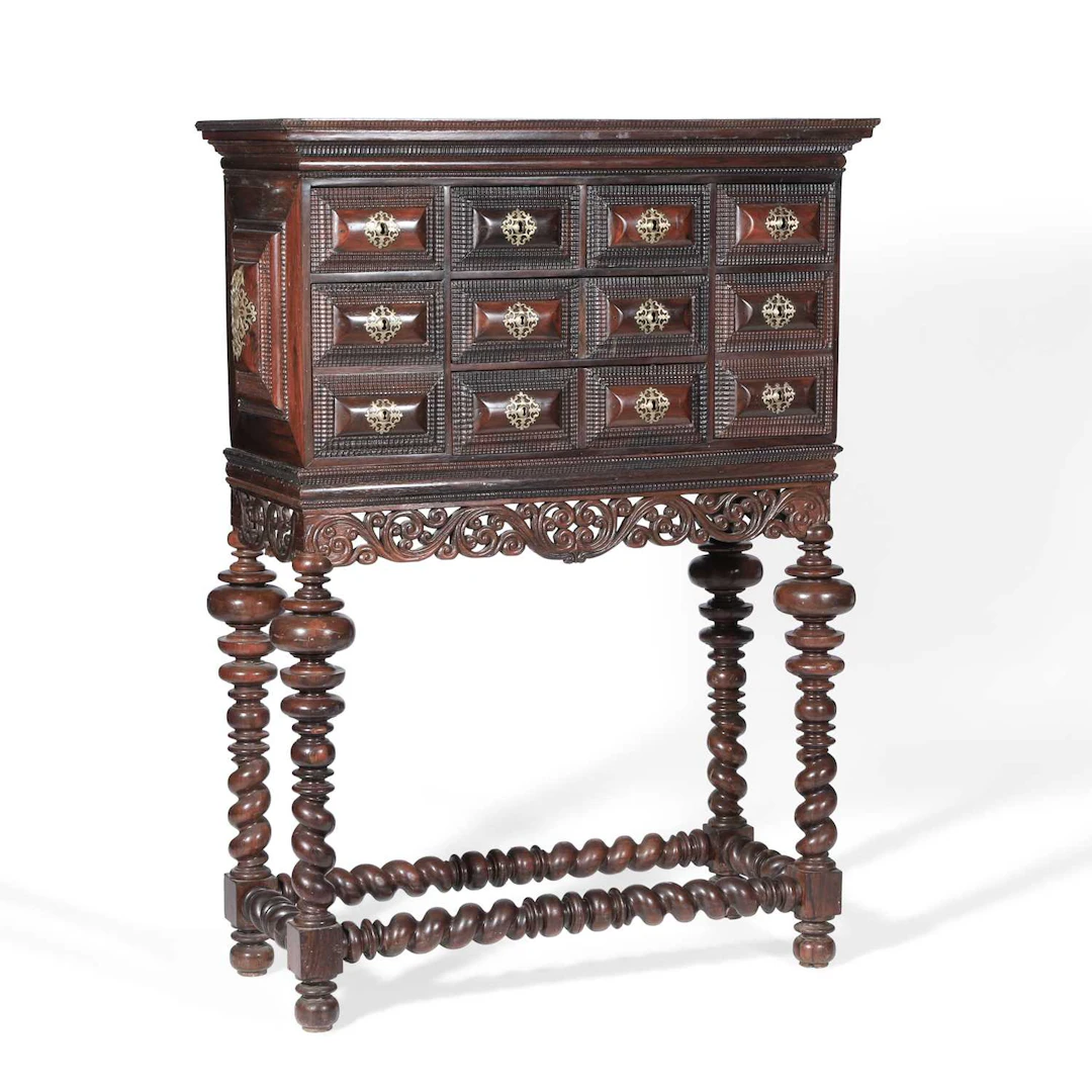 A PORTUGUESE ROSEWOOD CHEST ON STAND 19TH CENTURY, POSSIBLY EARLIER