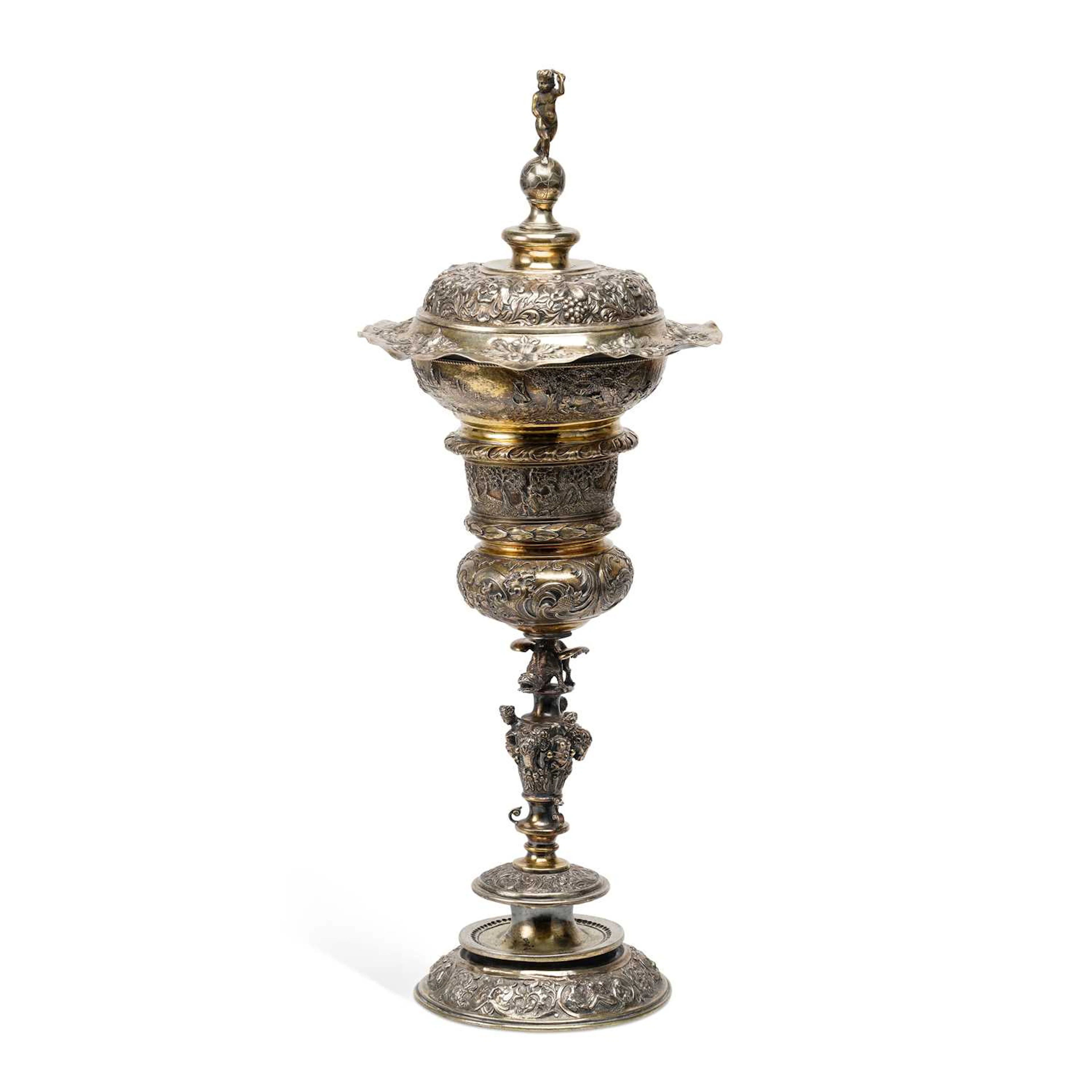 A CONTINENTAL SILVER AND SILVER-GILT STANDING CUP AND COVER