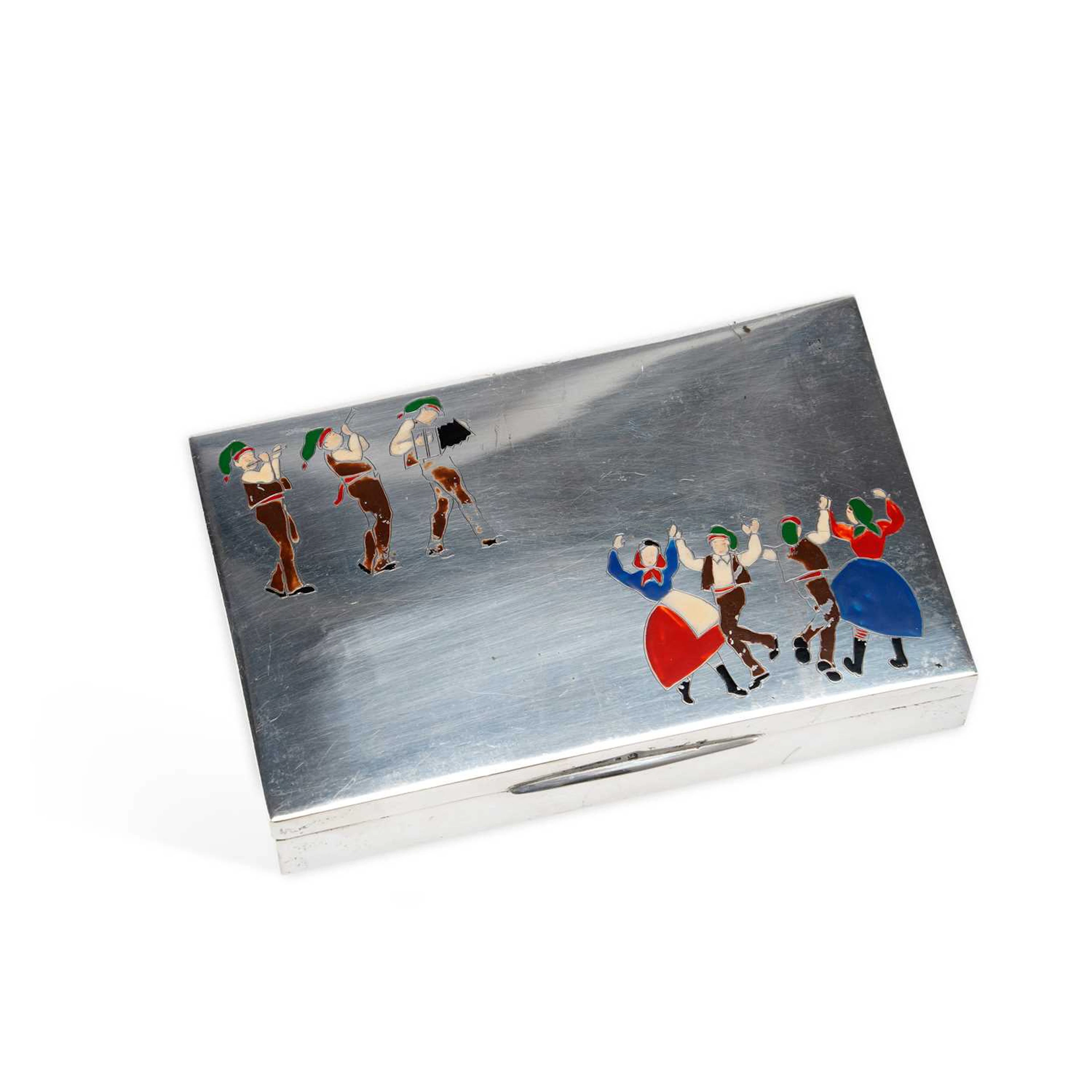 A PORTUGUESE SILVER AND ENAMEL CIGARETTE BOX