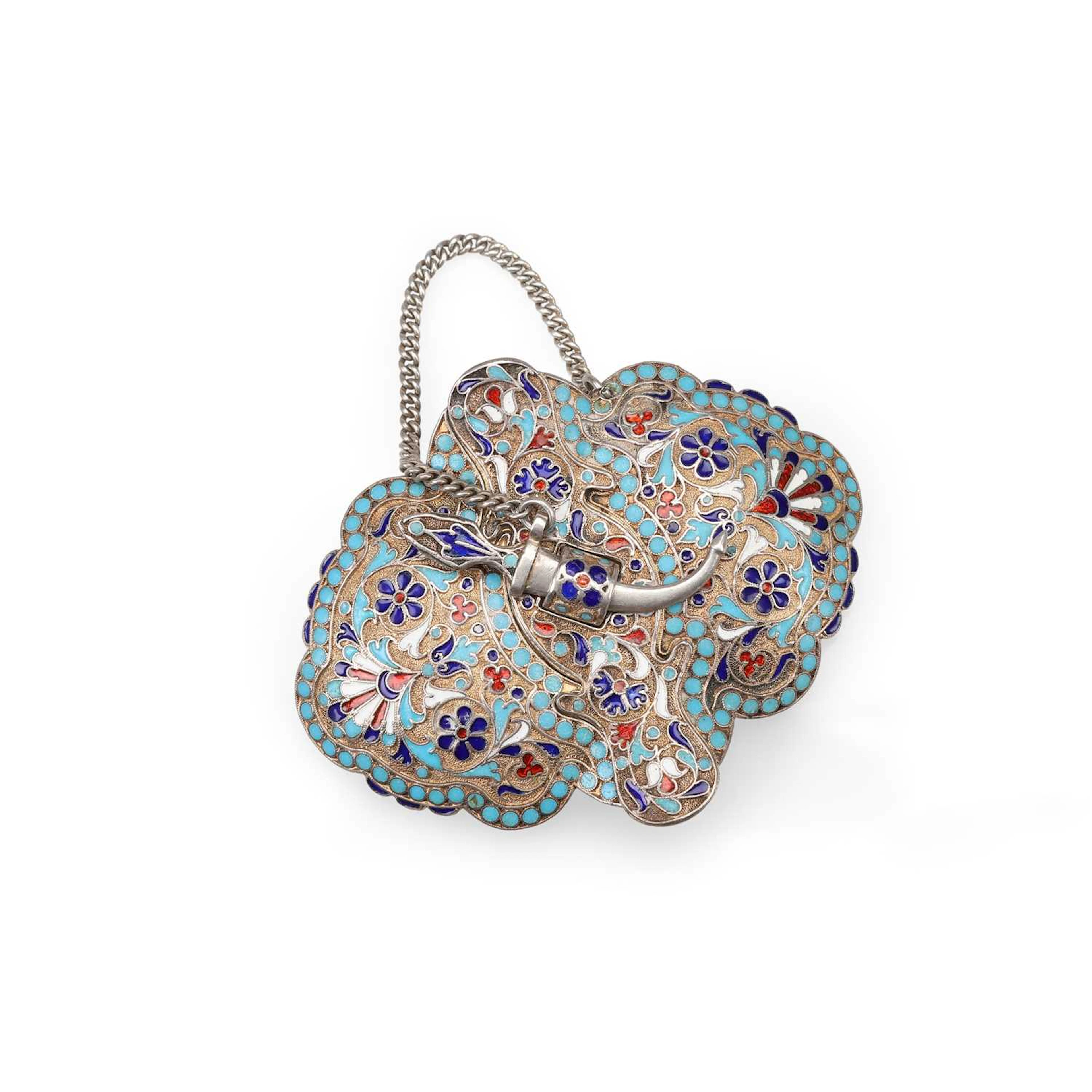 A RUSSIAN SILVER-GILT AND CHAMPLEVÉ ENAMEL BELT BUCKLE