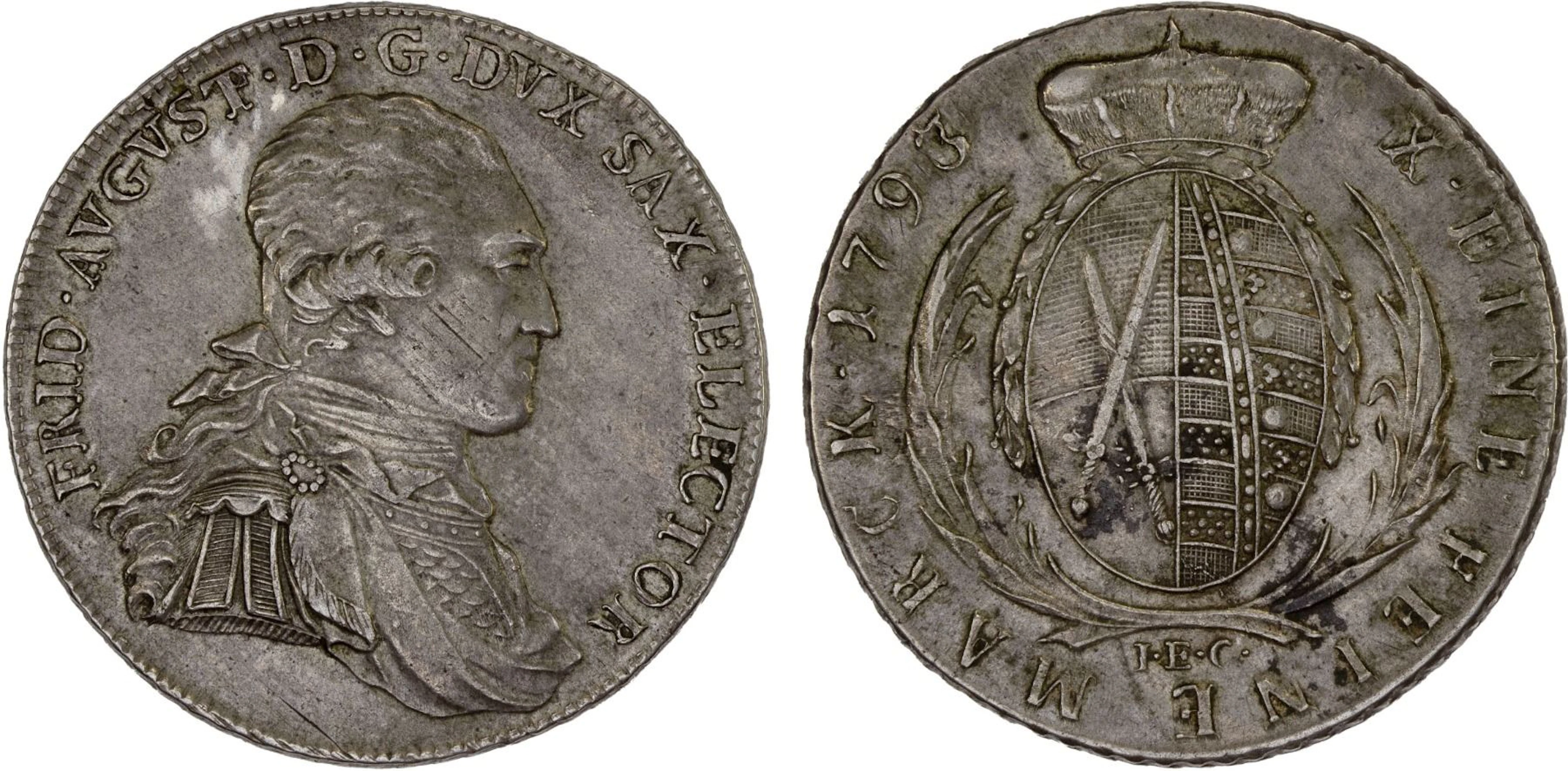 SAXONY: Friedrich August III, 1763-1806, AR thaler, 1793, XF