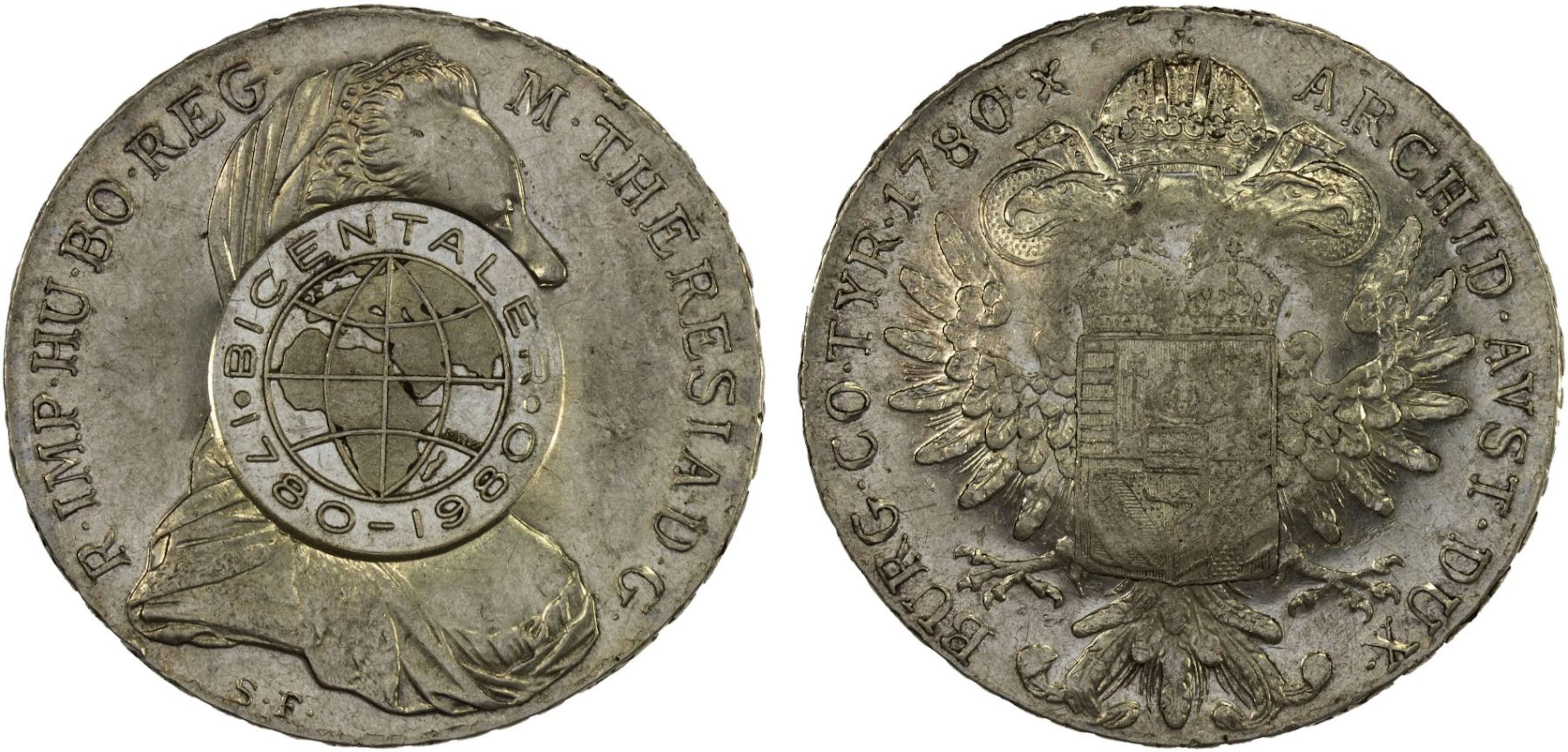 AUSTRIA: Maria Theresa, 1740-1780, AR thaler, 1980, AU on XF host